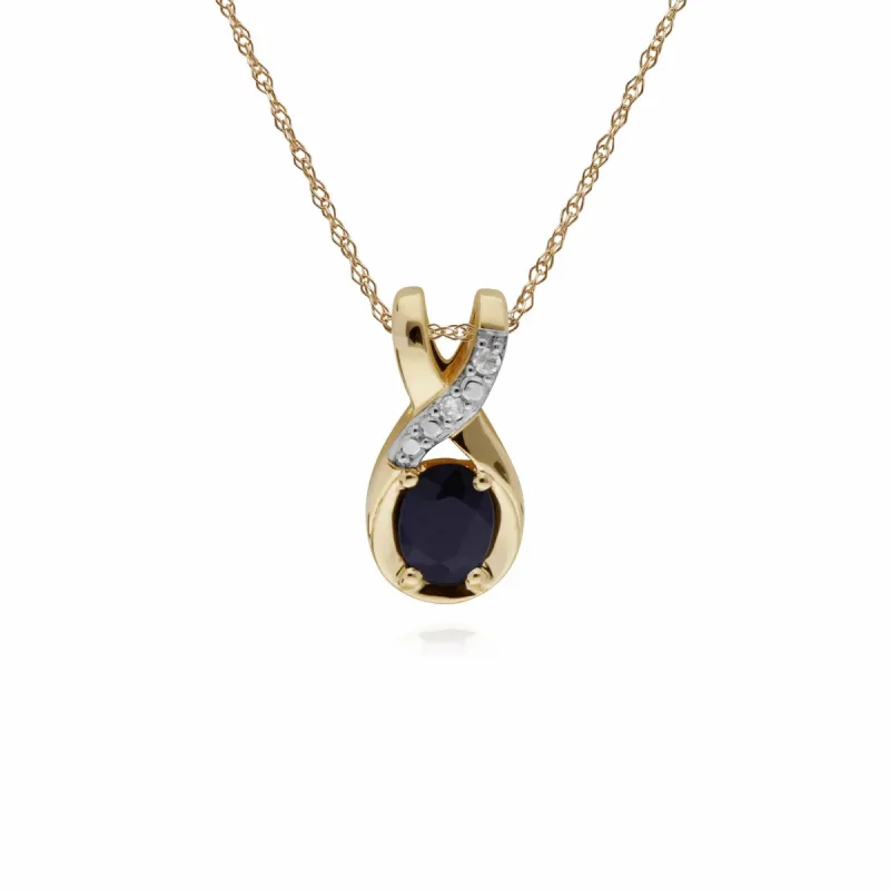 Classic Sapphire & Diamond Twisted Bale Pendant in 9ct Gold sold by Gemondo Jewellery