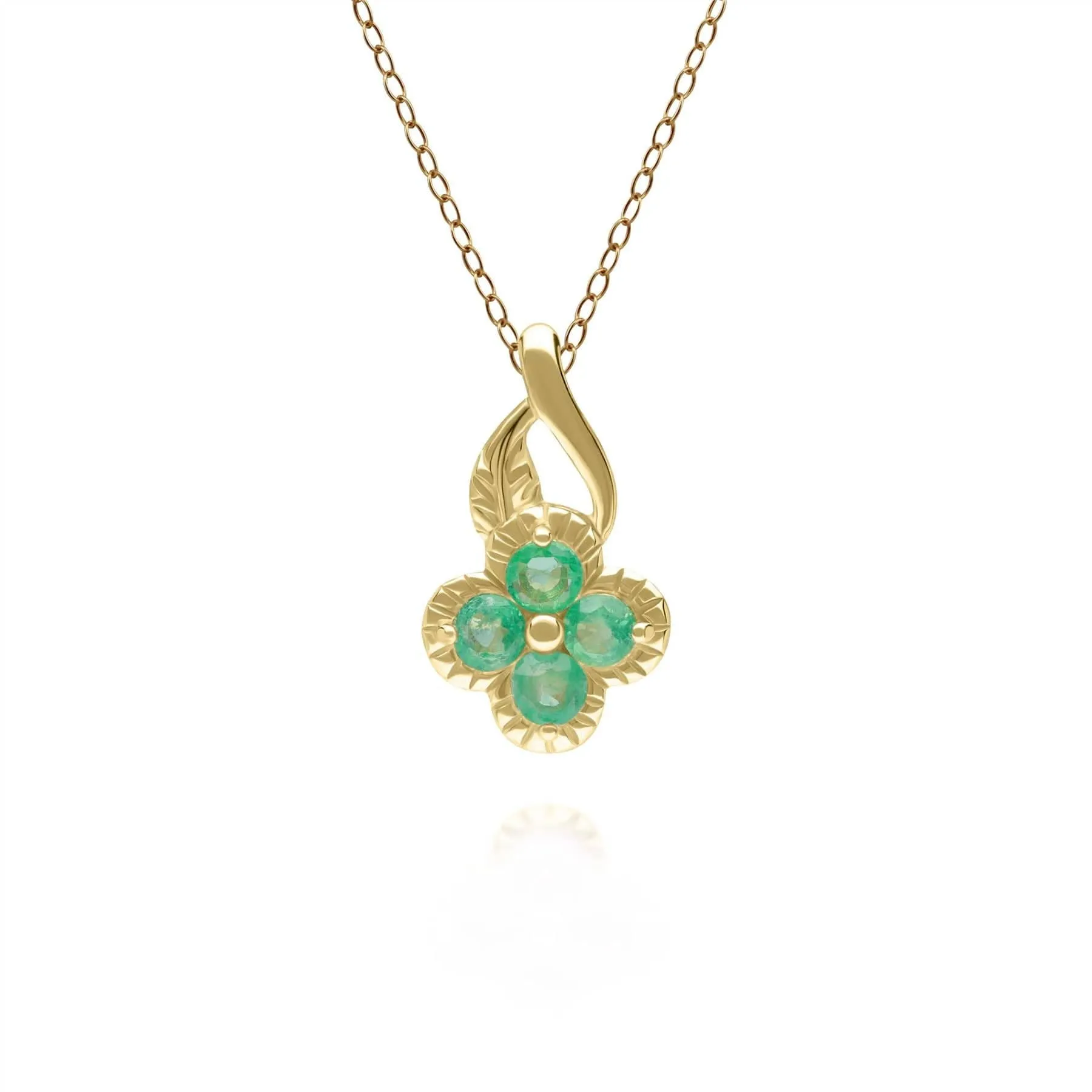 Floral Round Emerald Pendant in 9ct Yellow Gold sold by Gemondo Jewellery
