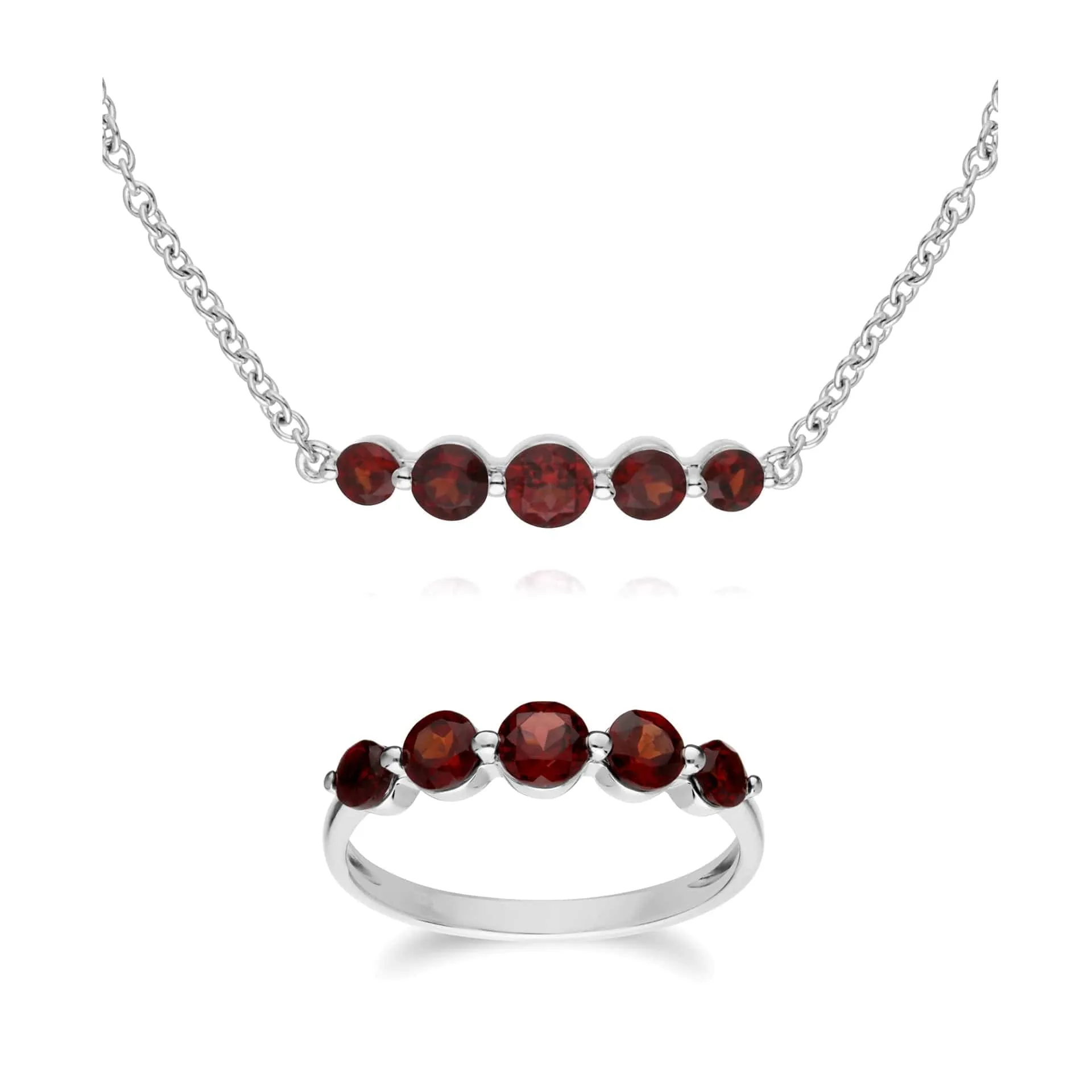 Classic Round Garnet Five Stone Bracelet & Ring Set in 925 Sterling Silver sold by Gemondo Jewellery