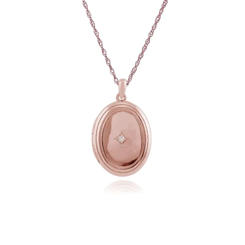 Rose Gold Plated Sterling Silver 1pt Diamond Oval 45cm Locket Necklace sold by Gemondo Jewellery