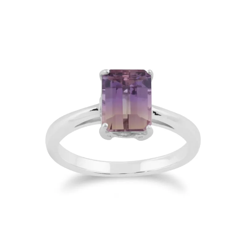 Classic Baguette Ametrine Ring in  Sterling Silver sold by Gemondo Jewellery