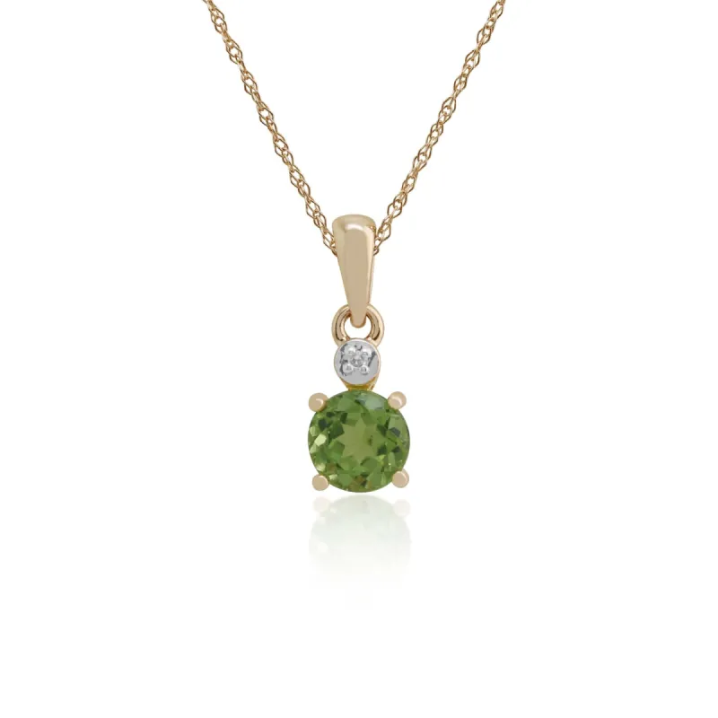 Classic Round Peridot & Diamond Pendant in 9ct Yellow Gold sold by Gemondo Jewellery