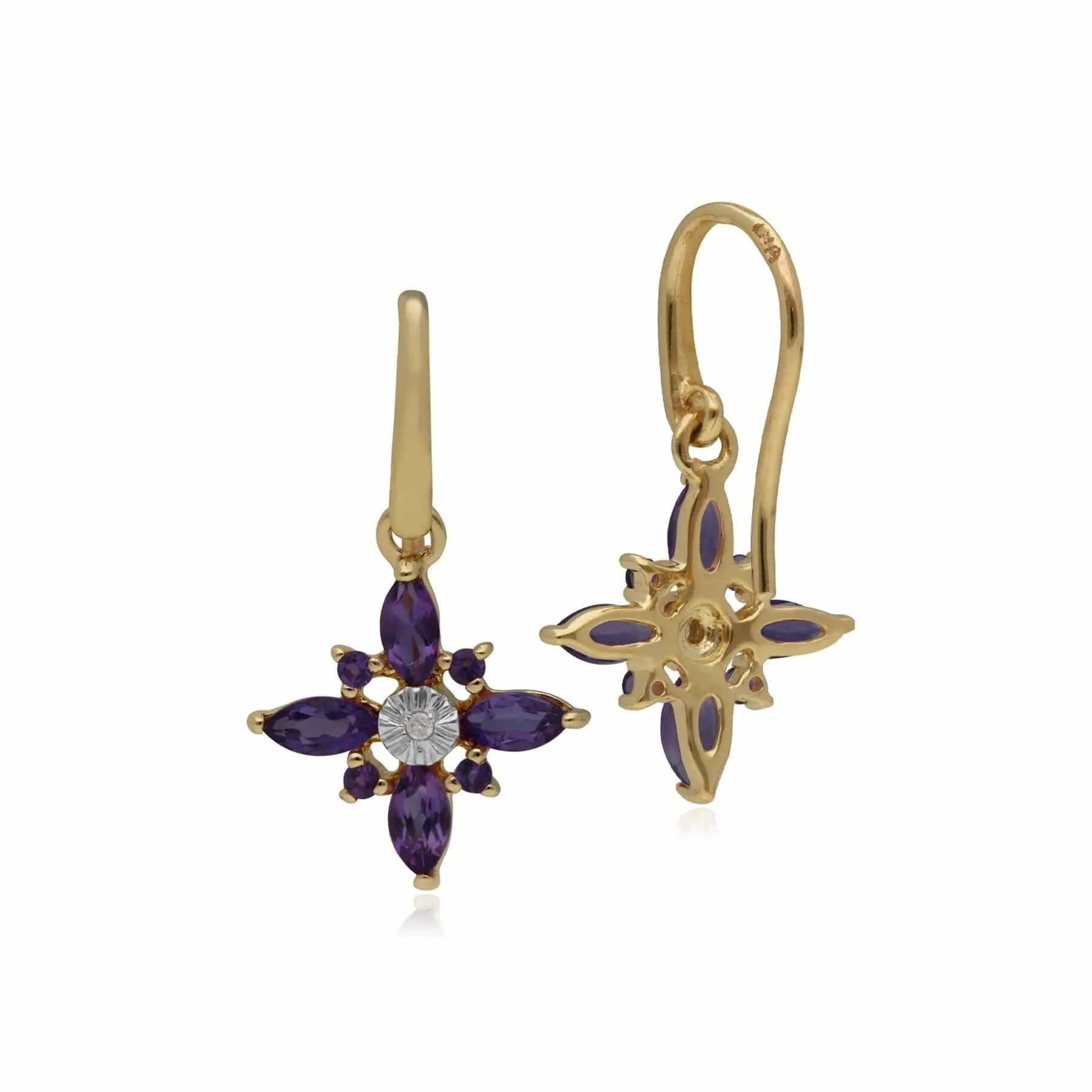 Amethyst & Diamond Starburst Earrings in 9ct Yellow Gold sold by Gemondo Jewellery product image thumbnail 2