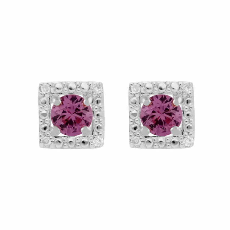 Classic Round Pink Sapphire Studs with Detachable Diamond Square Ear Jacket in 9ct White Gold sold by Gemondo Jewellery