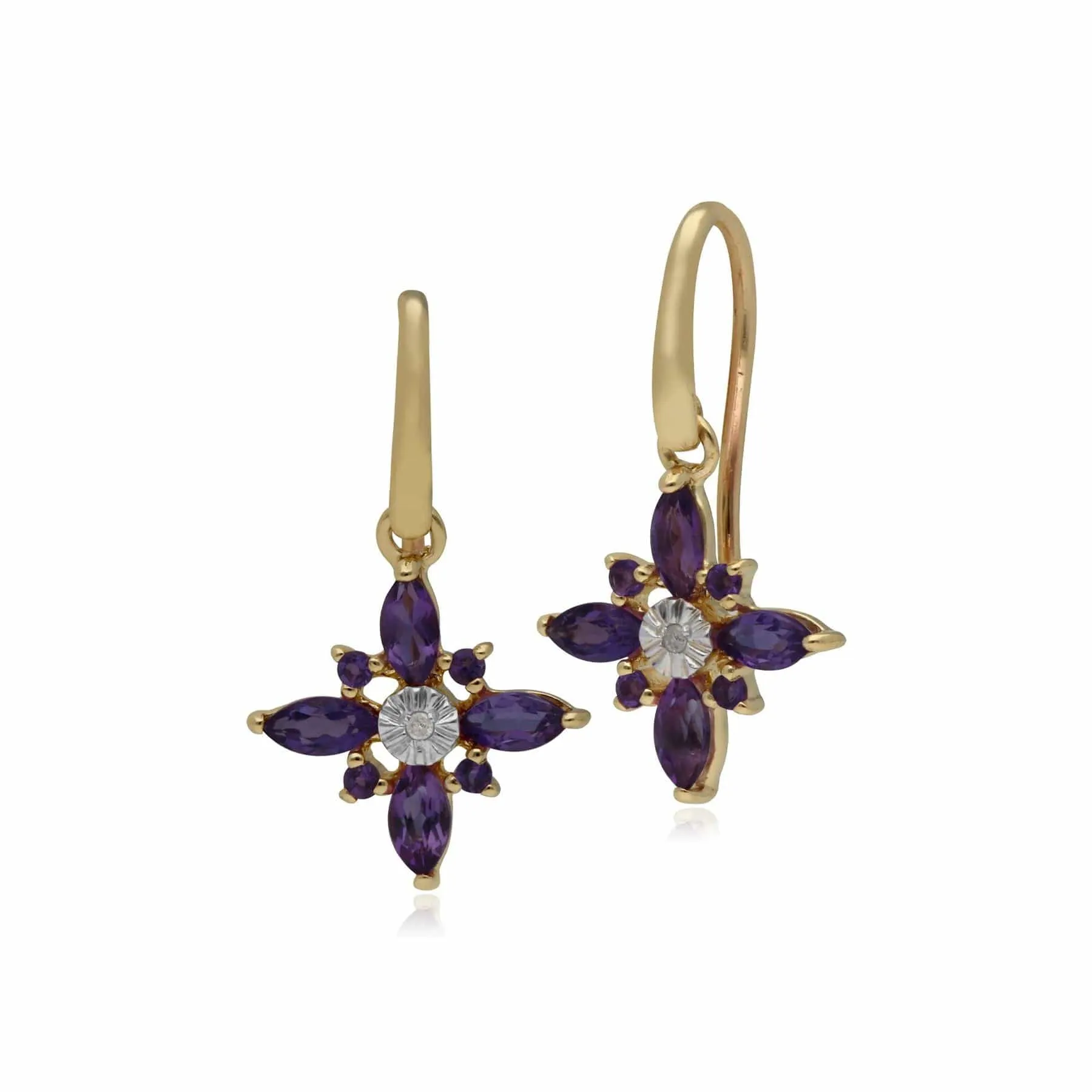 Amethyst & Diamond Starburst Earrings in 9ct Yellow Gold sold by Gemondo Jewellery