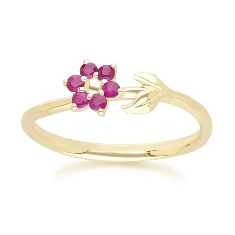 Floral Vine Ruby Ring in 9ct Yellow Gold sold by Gemondo Jewellery