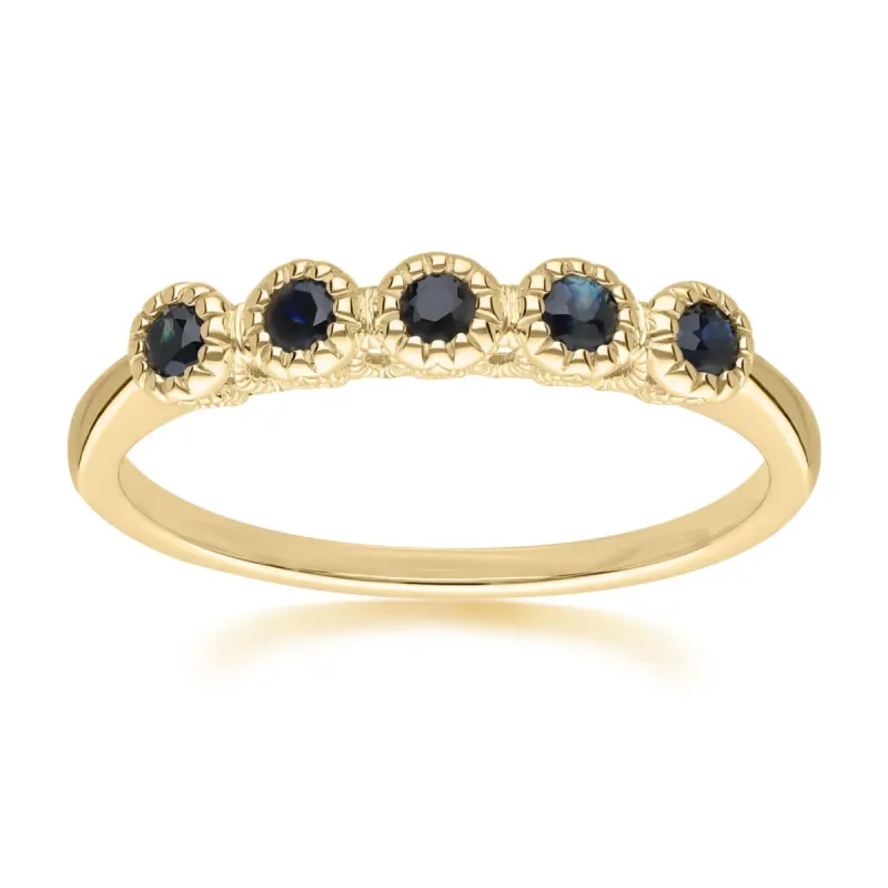 Classic Round Sapphire Five Stone Eternity Ring in 9ct Yellow Gold made by Gemondo Jewellery