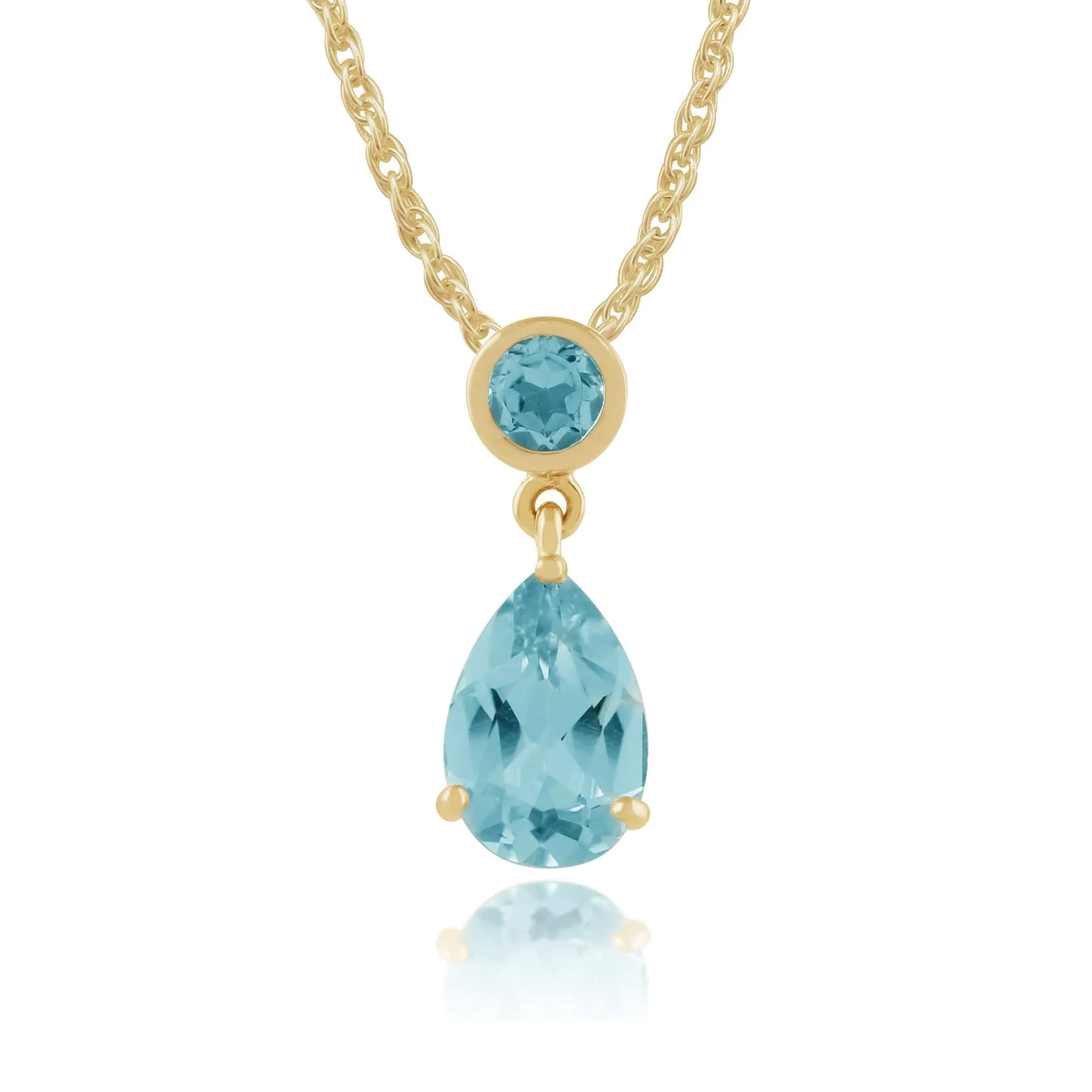 Classic Pear & Round Blue Topaz Drop Earrings & Pendant Set in 9ct Yellow Gold sold by Gemondo Jewellery product image thumbnail 3