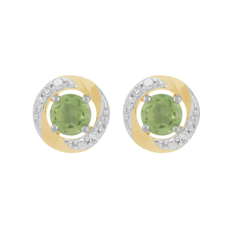 9ct White Gold Peridot Stud Earrings with Detachable Diamond Halo Ear Jacket in 9ct Yellow Gold sold by Gemondo Jewellery