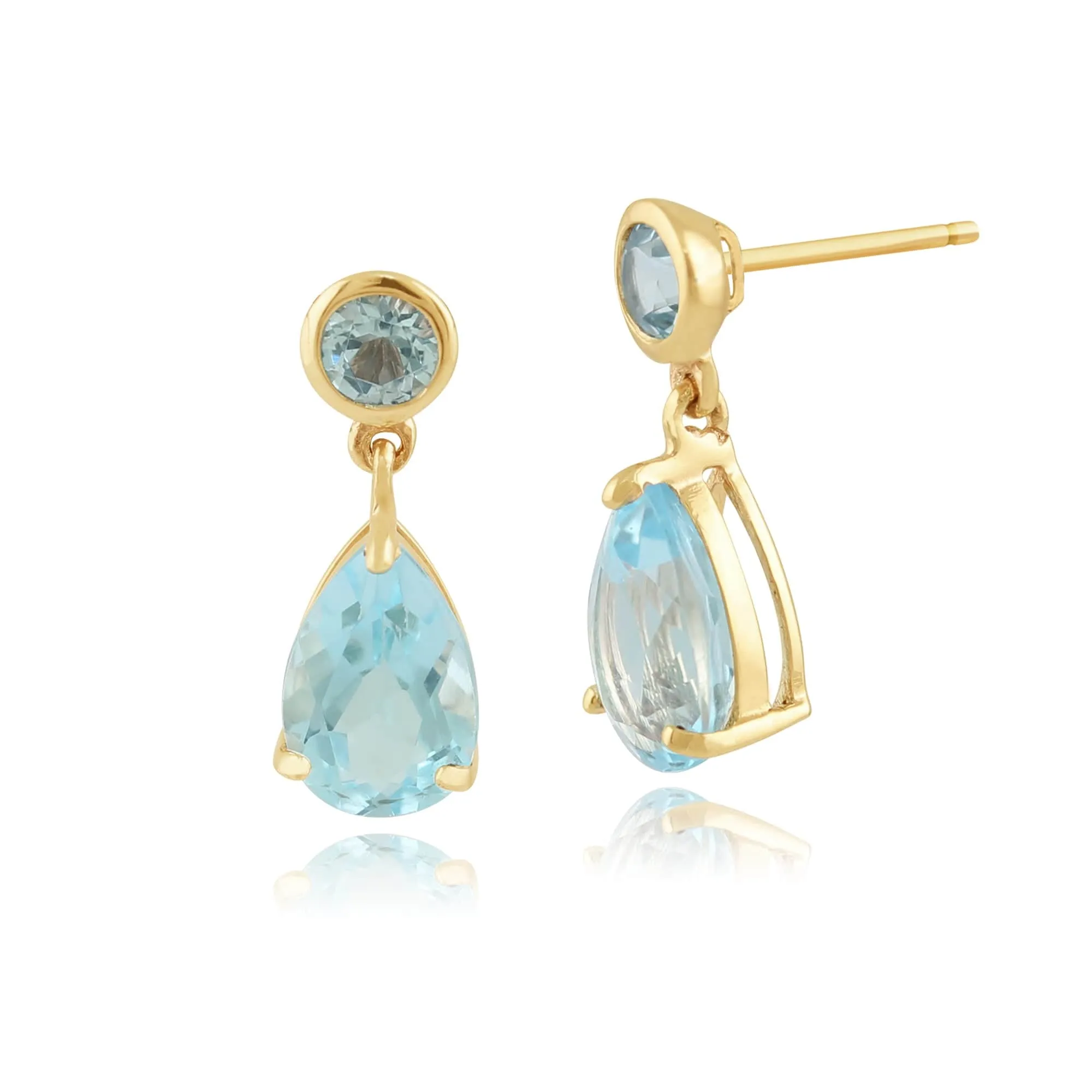 Classic Pear & Round Blue Topaz Drop Earrings & Pendant Set in 9ct Yellow Gold sold by Gemondo Jewellery product image thumbnail 2