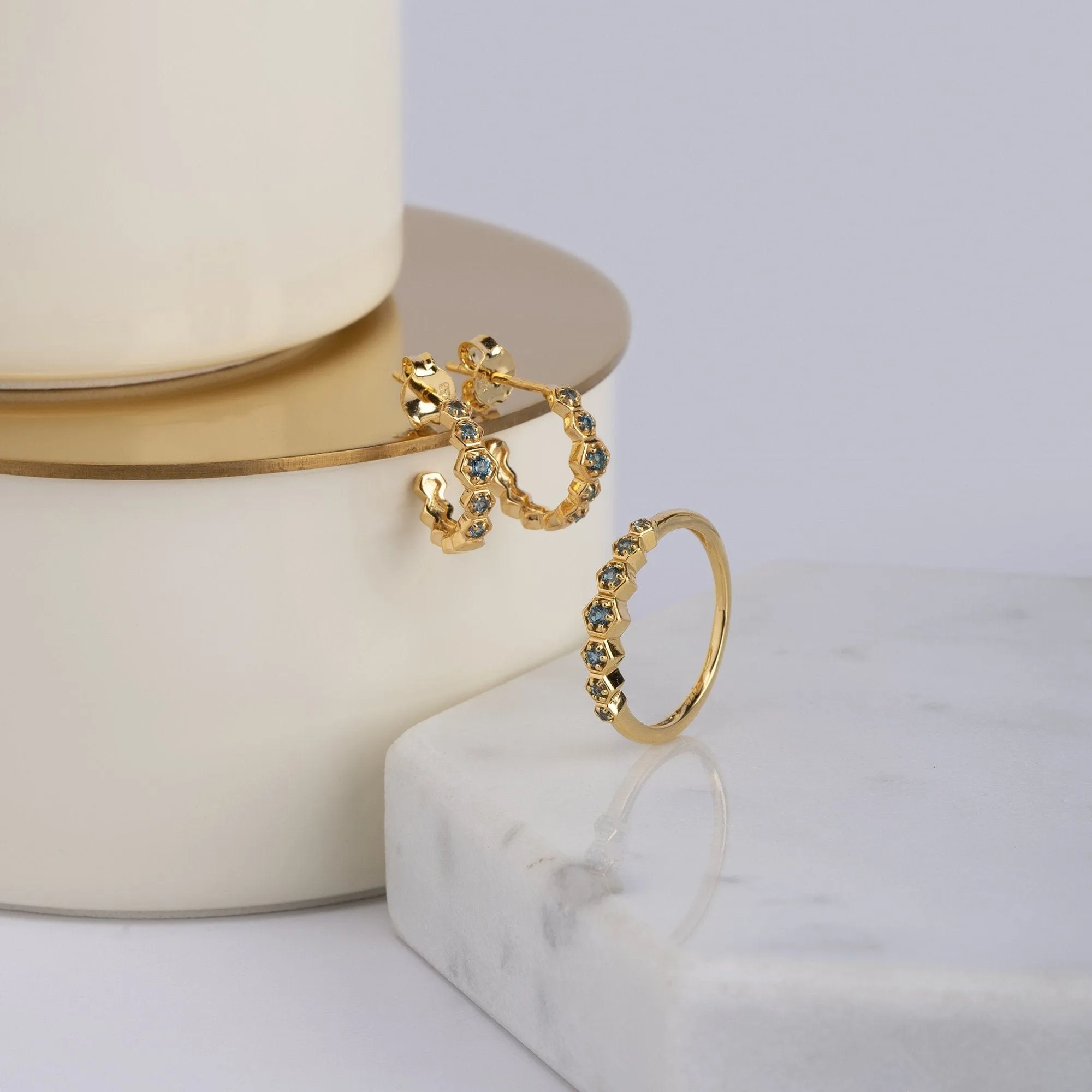 Modern Glam Topaz Sparkle Hoop Earrings in Gold Plated Sterling Silver sold by Gemondo Jewellery product image thumbnail 2