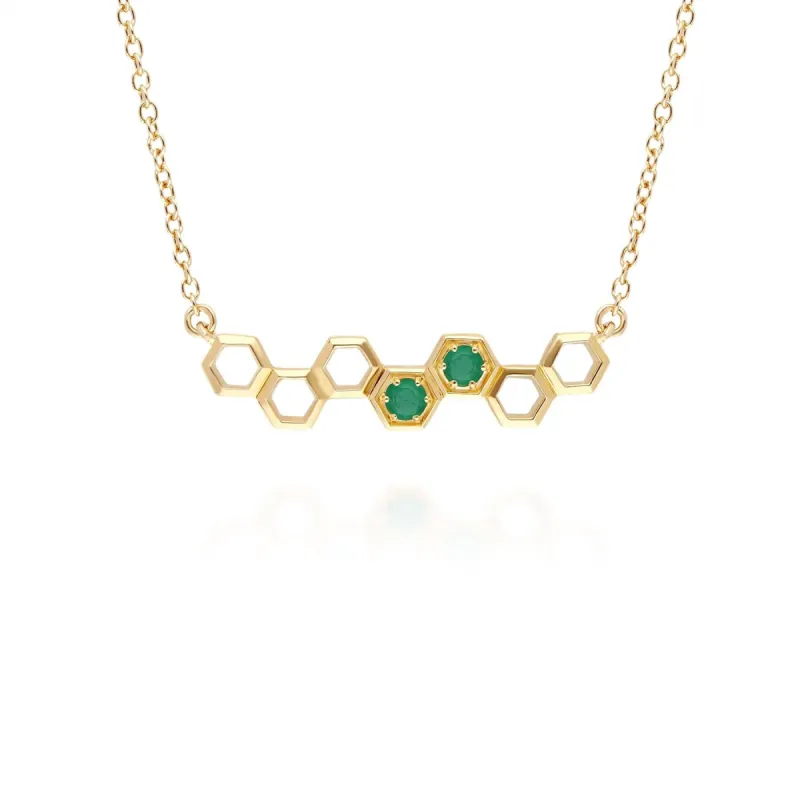 Honeycomb Inspired Emerald Link Necklace in 9ct Yellow Gold sold by Gemondo Jewellery