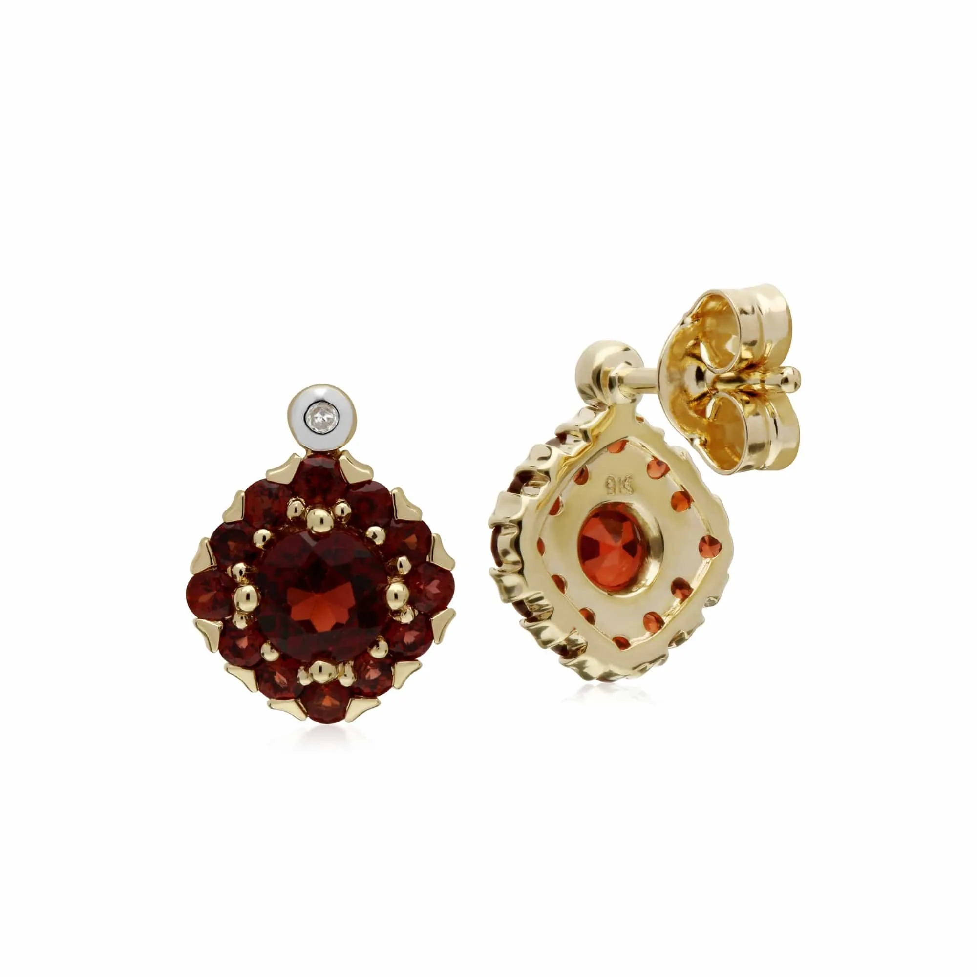 Gemondo 9ct Yellow Gold Garnet & Diamond Square Cluster Stud Earrings sold by Gemondo Jewellery product image thumbnail 2