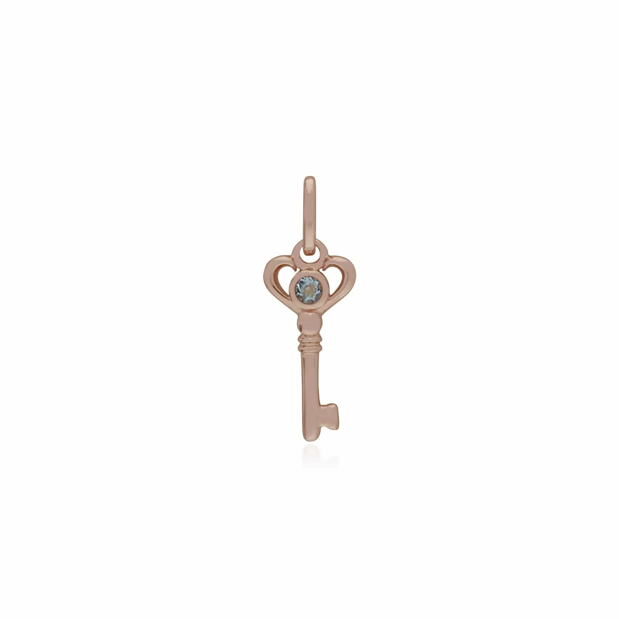 Rose Gold Plated Sterling Silver Aquamarine Small Key Charm sold by Gemondo Jewellery