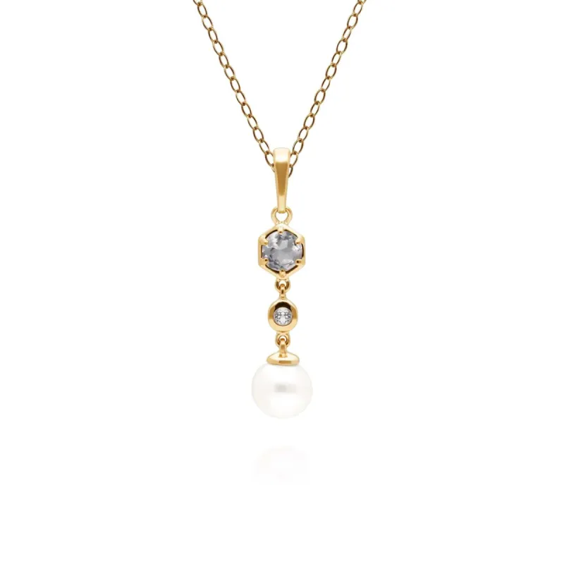 Modern Pearl & White Topaz Drop Pendant in Gold Plated Silver sold by Gemondo Jewellery