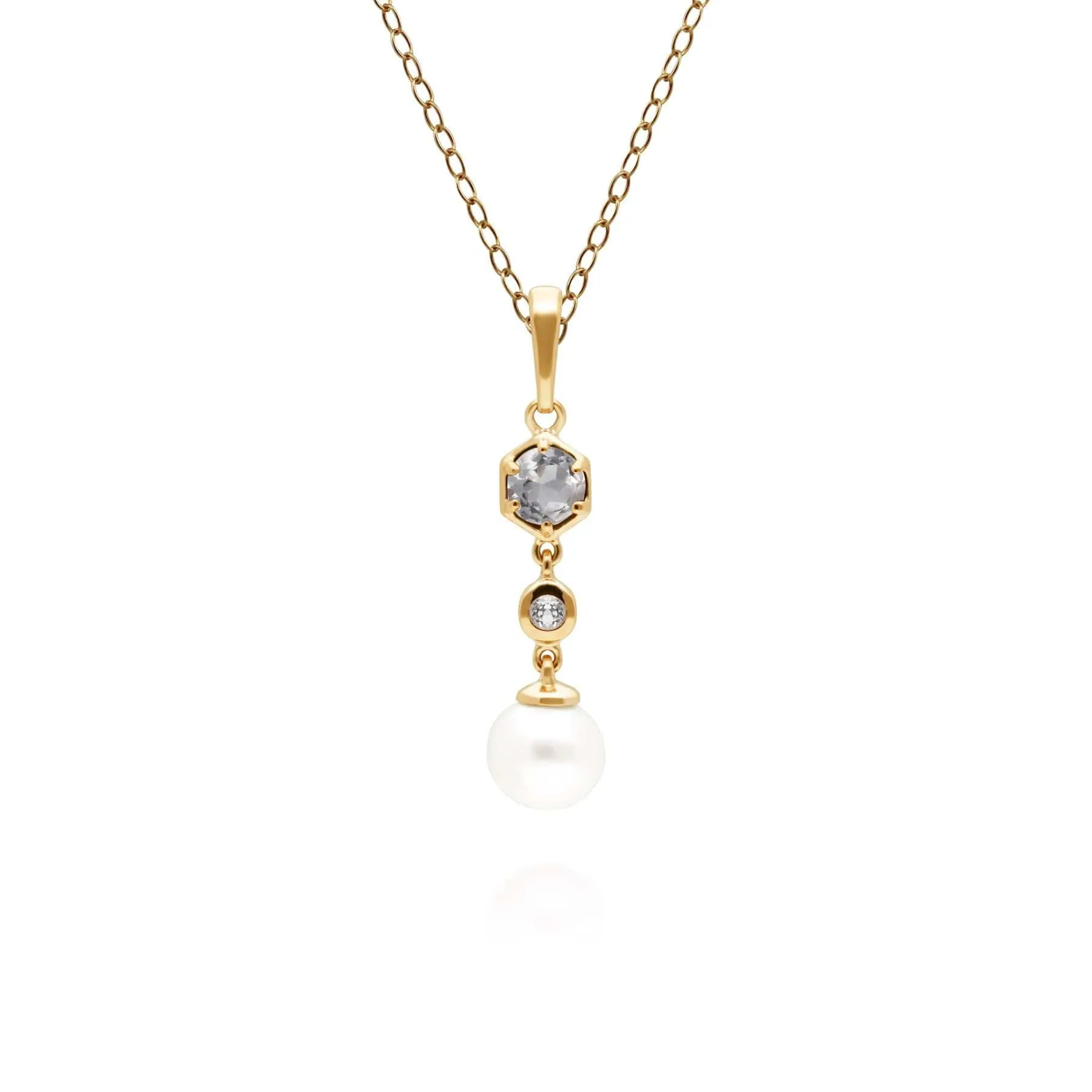 Modern Pearl & White Topaz Drop Pendant in Gold Plated Silver sold by Gemondo Jewellery