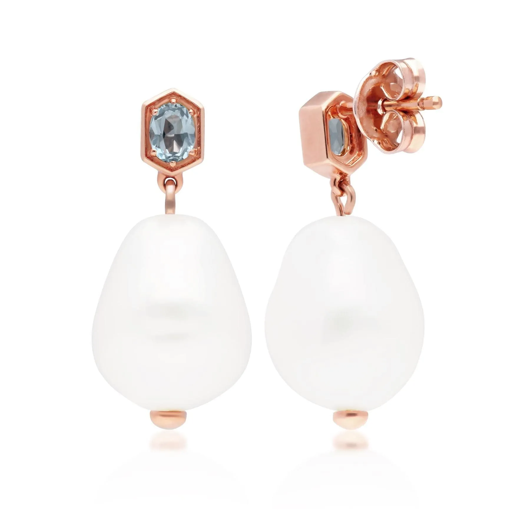 Modern Baroque Pearl & Topaz Drop Earrings in Rose Gold Plated Sterling Silver sold by Gemondo Jewellery product image thumbnail 3