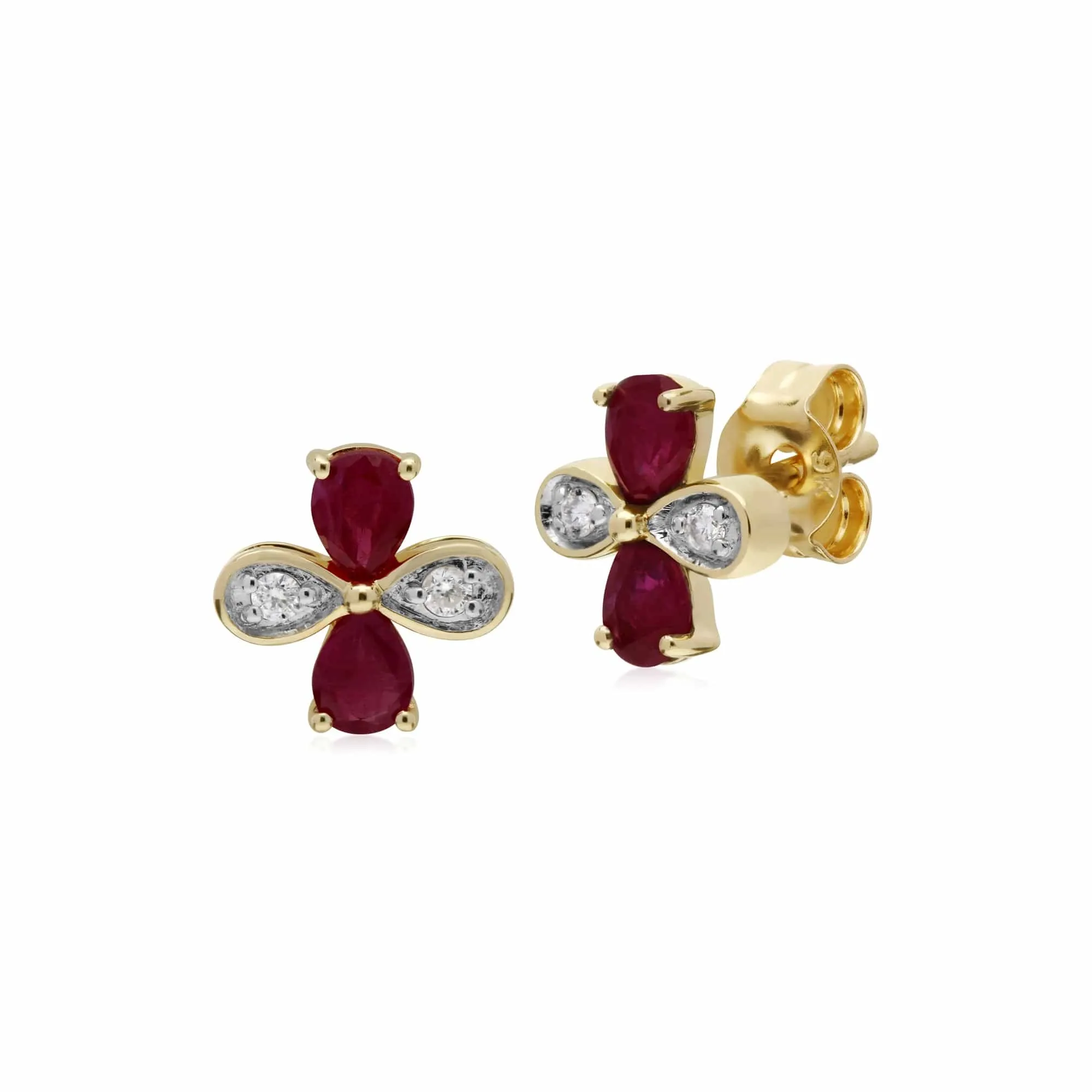 Gemondo 9ct Yellow Gold Ruby & Diamond Floral Earrings sold by Gemondo Jewellery