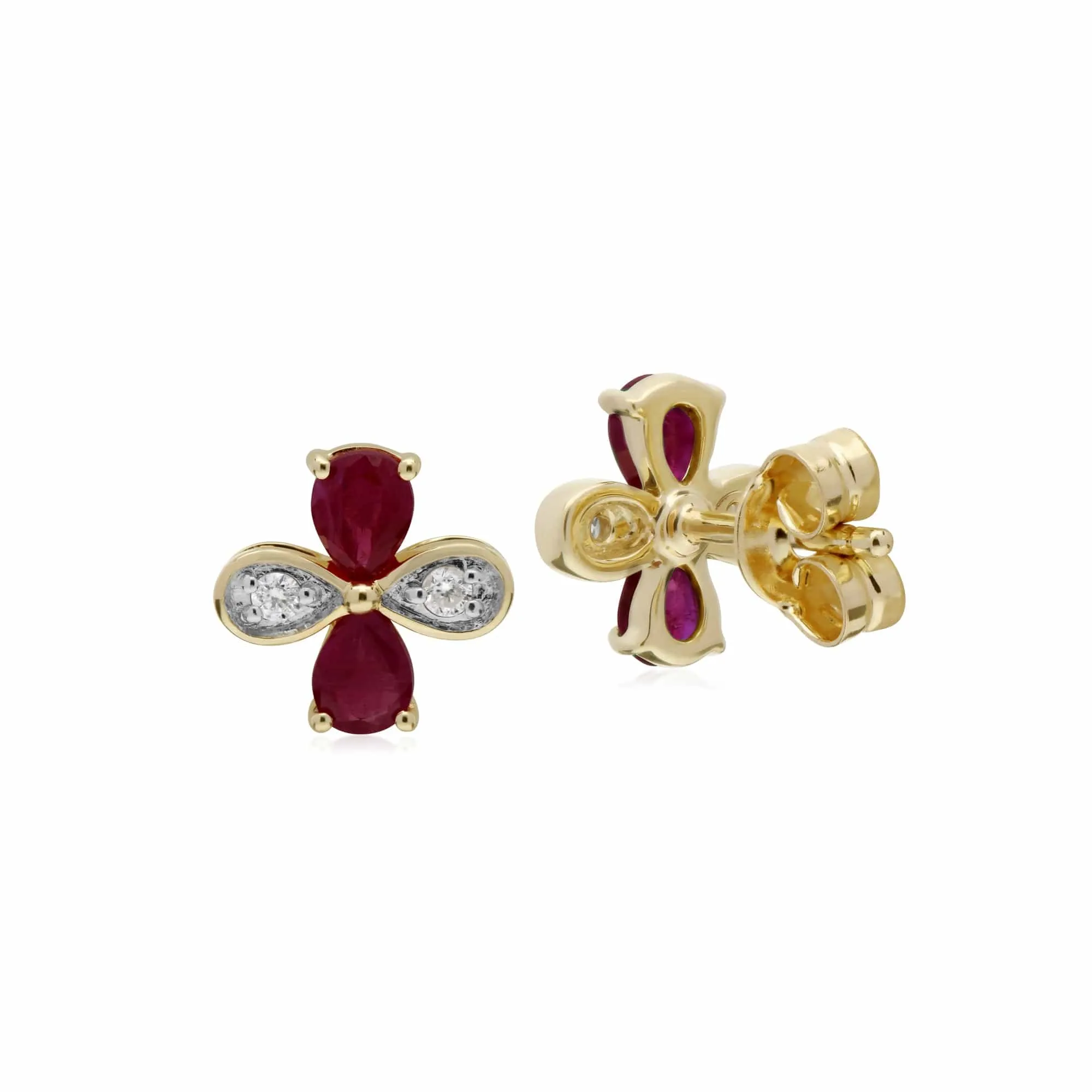Gemondo 9ct Yellow Gold Ruby & Diamond Floral Earrings sold by Gemondo Jewellery product image thumbnail 2