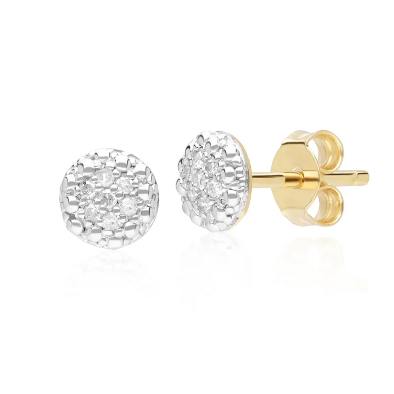 Diamond Pave Round Stud Earrings in 9ct Yellow Gold sold by Gemondo Jewellery