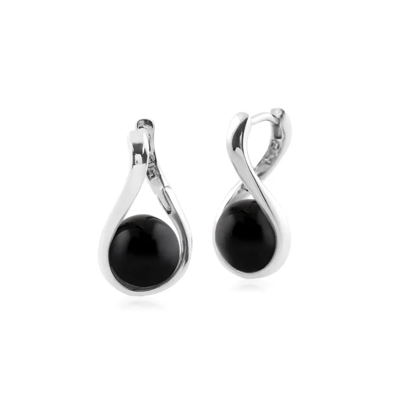 Kosmos Black Onyx Orb Earrings in Sterling Silver sold by Gemondo Jewellery