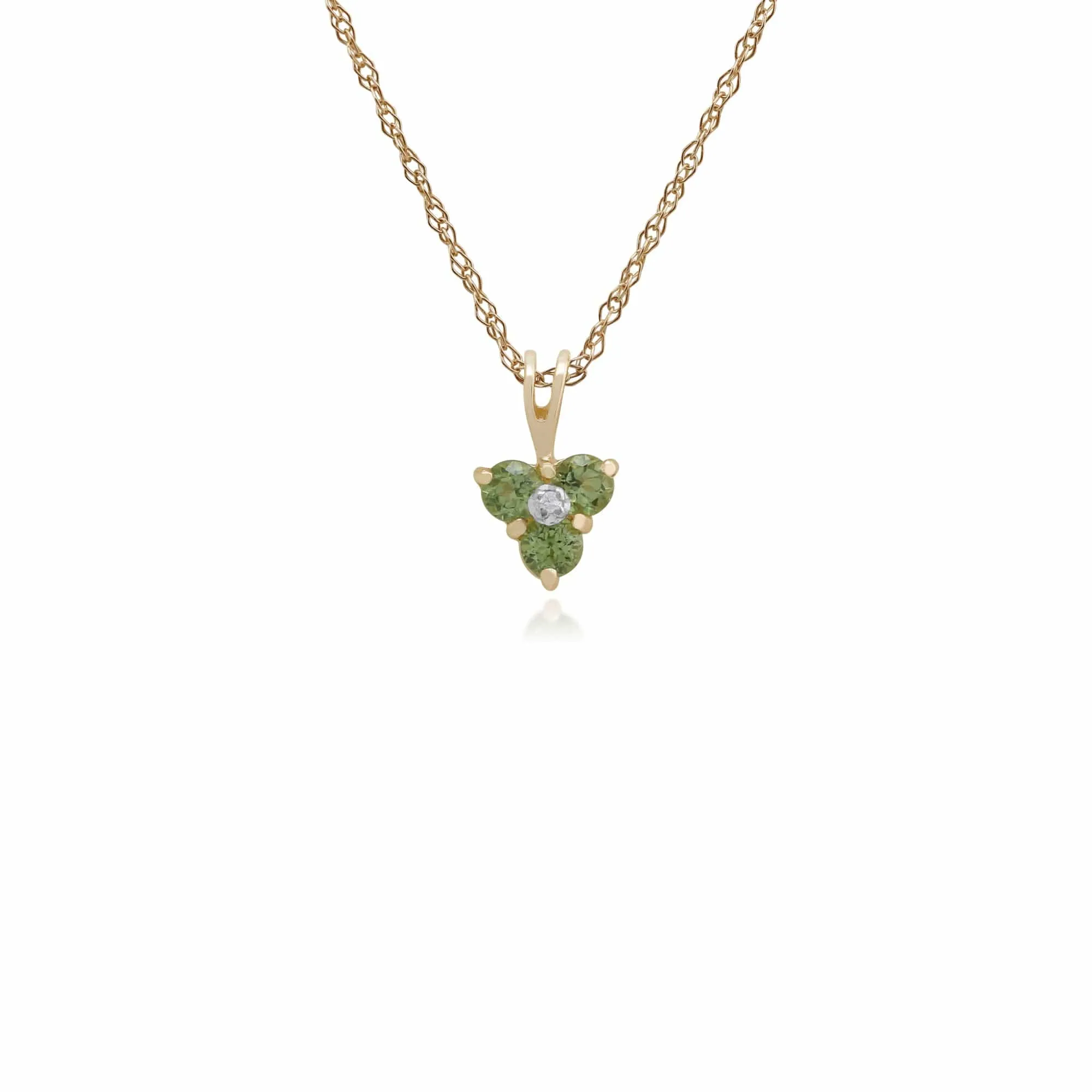 Floral Round Peridot & Diamond Cluster Pendant in 9ct Yellow Gold sold by Gemondo Jewellery