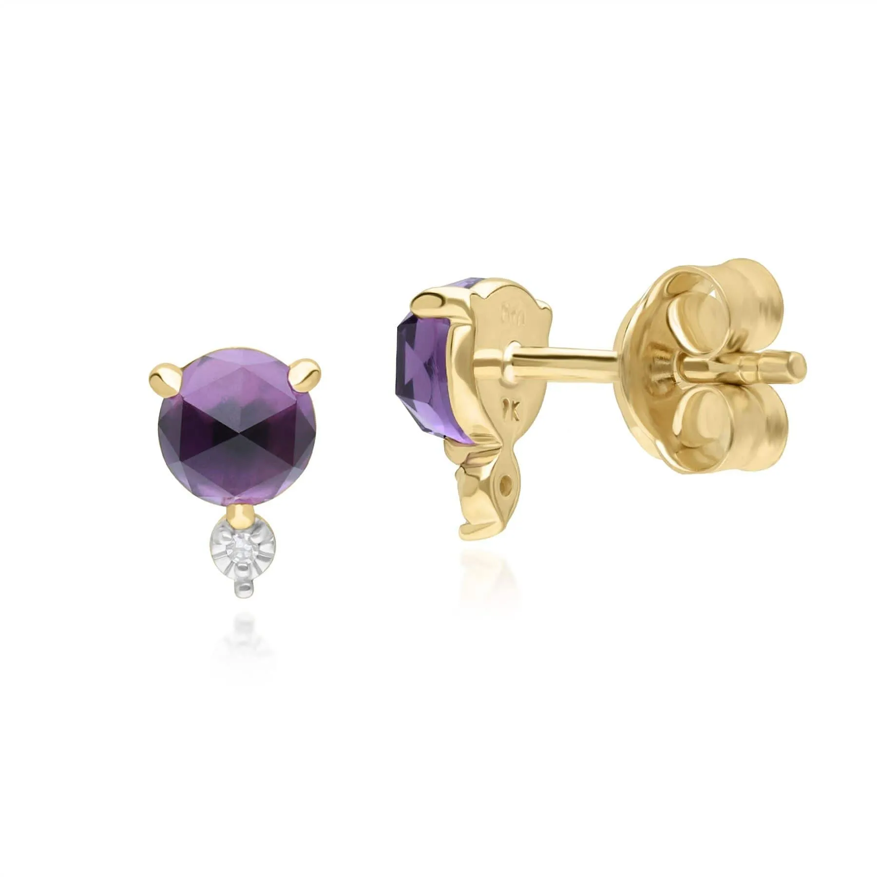 Classic Amethyst & Diamond Stud Earrings in 9ct Yellow Gold sold by Gemondo Jewellery product image thumbnail 3