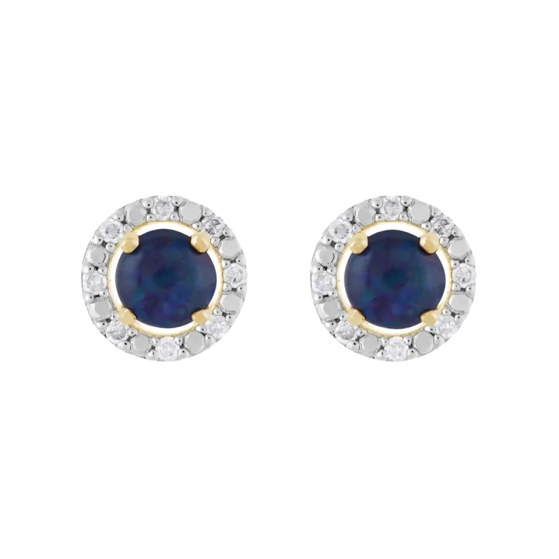 Classic Round Triplet Opal Stud Earrings with Detachable Diamond Round Earrings Jacket Set in 9ct Yellow Gold sold by Gemondo Jewellery