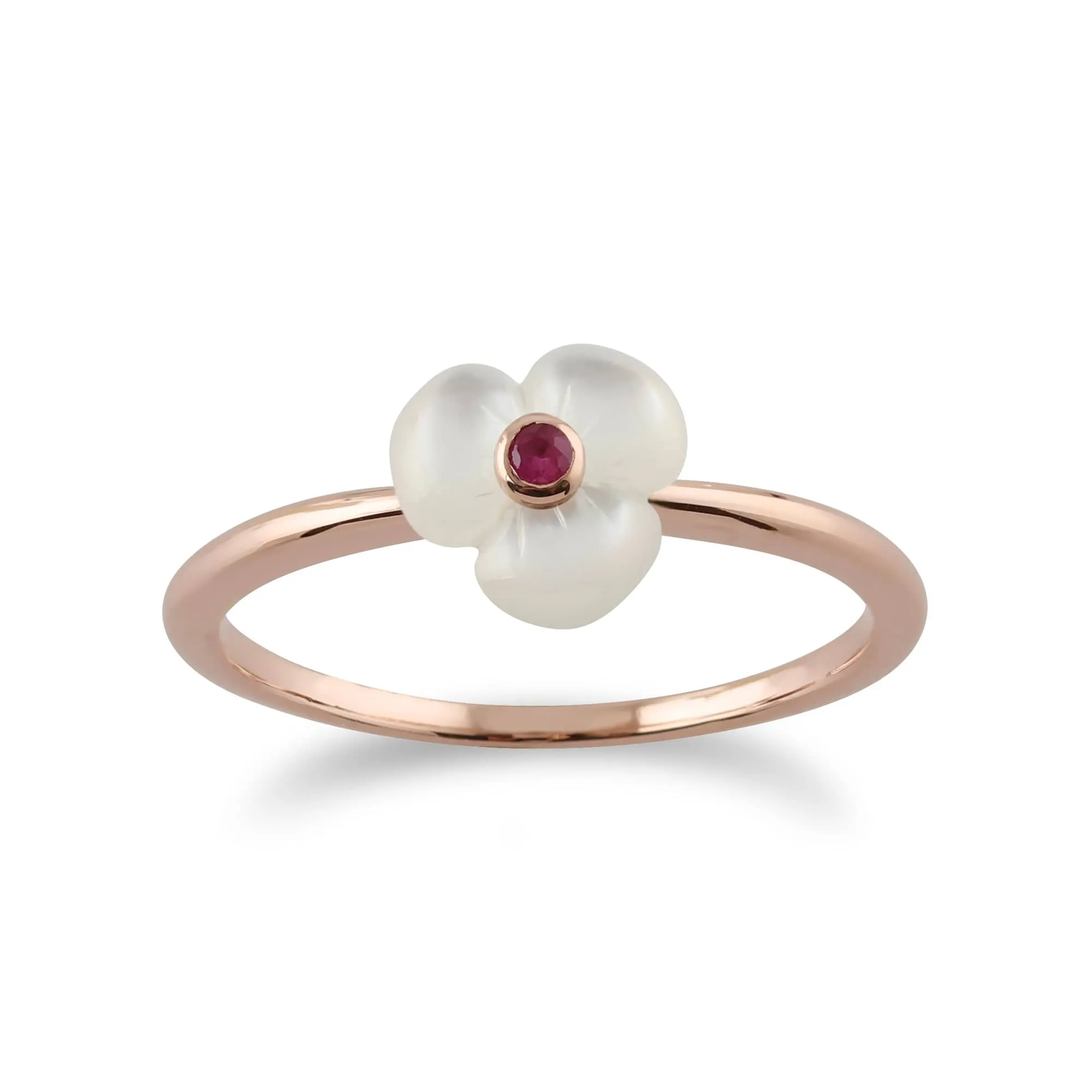 Floral Round Ruby & Mother of Pearl Poppy Stud Earrings & Ring Set in Rose Gold Plated 925 Sterling Silver sold by Gemondo Jewellery product image thumbnail 3