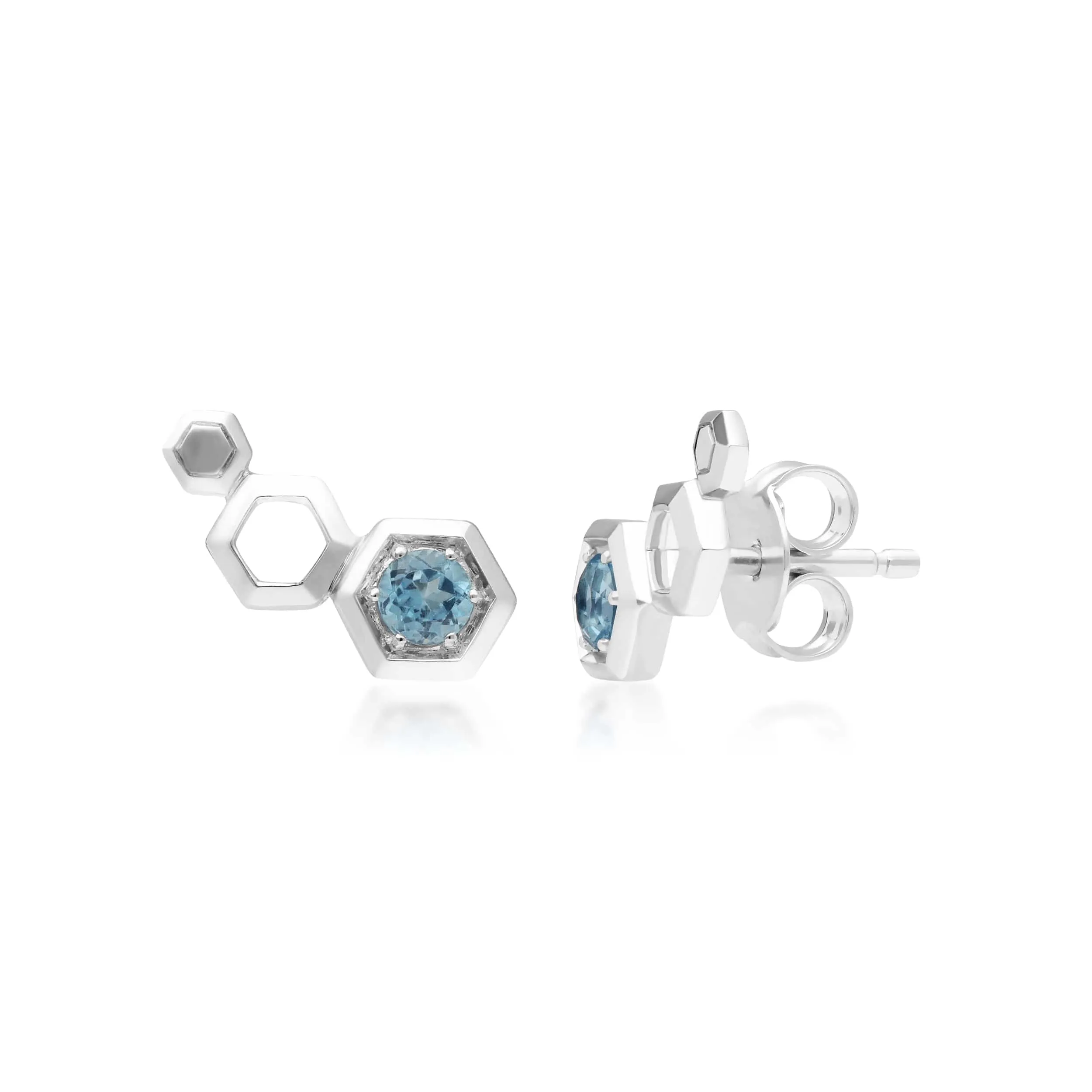 Honeycomb Blue Topaz Ear Climber Studs in 925 Sterling Silver sold by Gemondo Jewellery