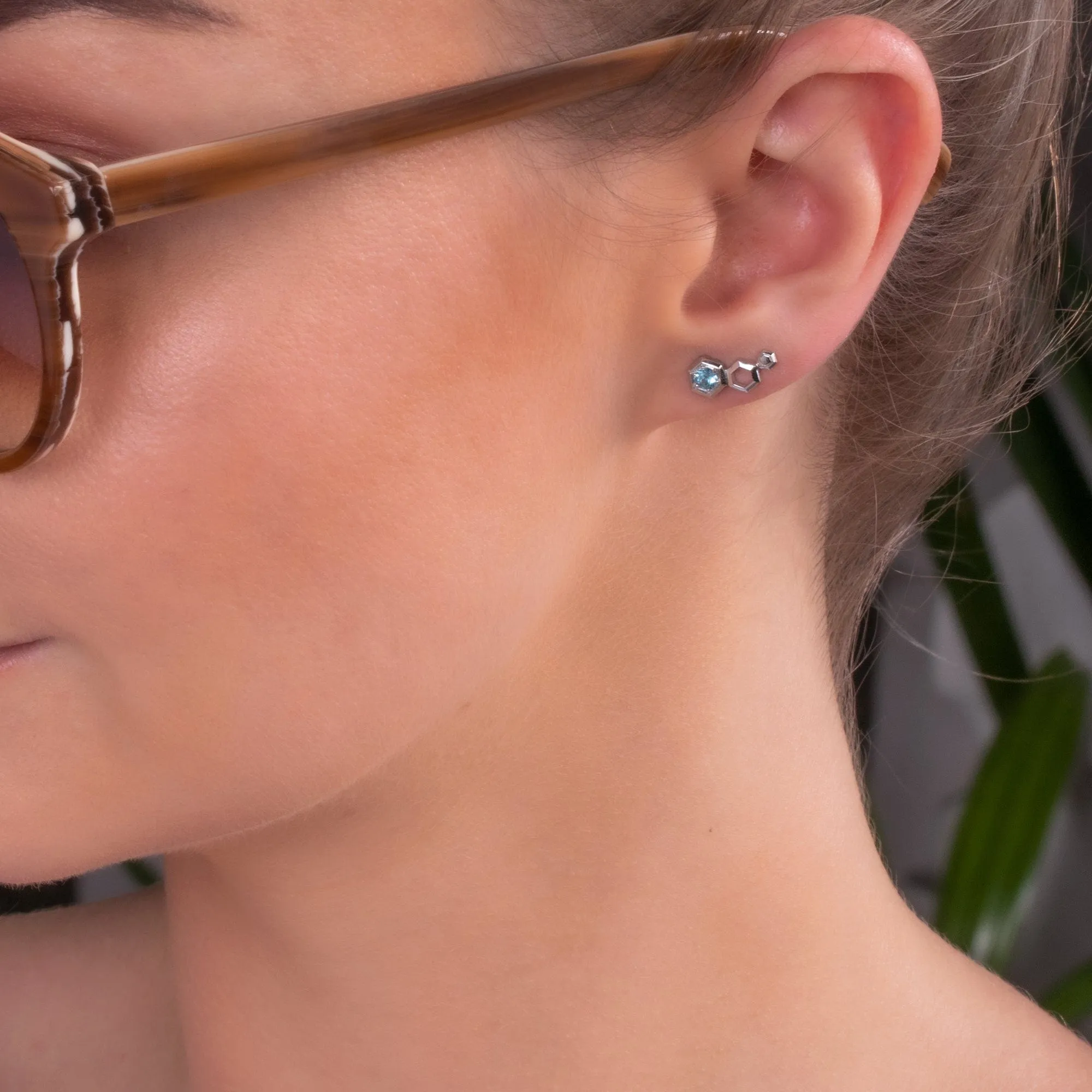 Honeycomb Blue Topaz Ear Climber Studs in 925 Sterling Silver sold by Gemondo Jewellery product image thumbnail 2