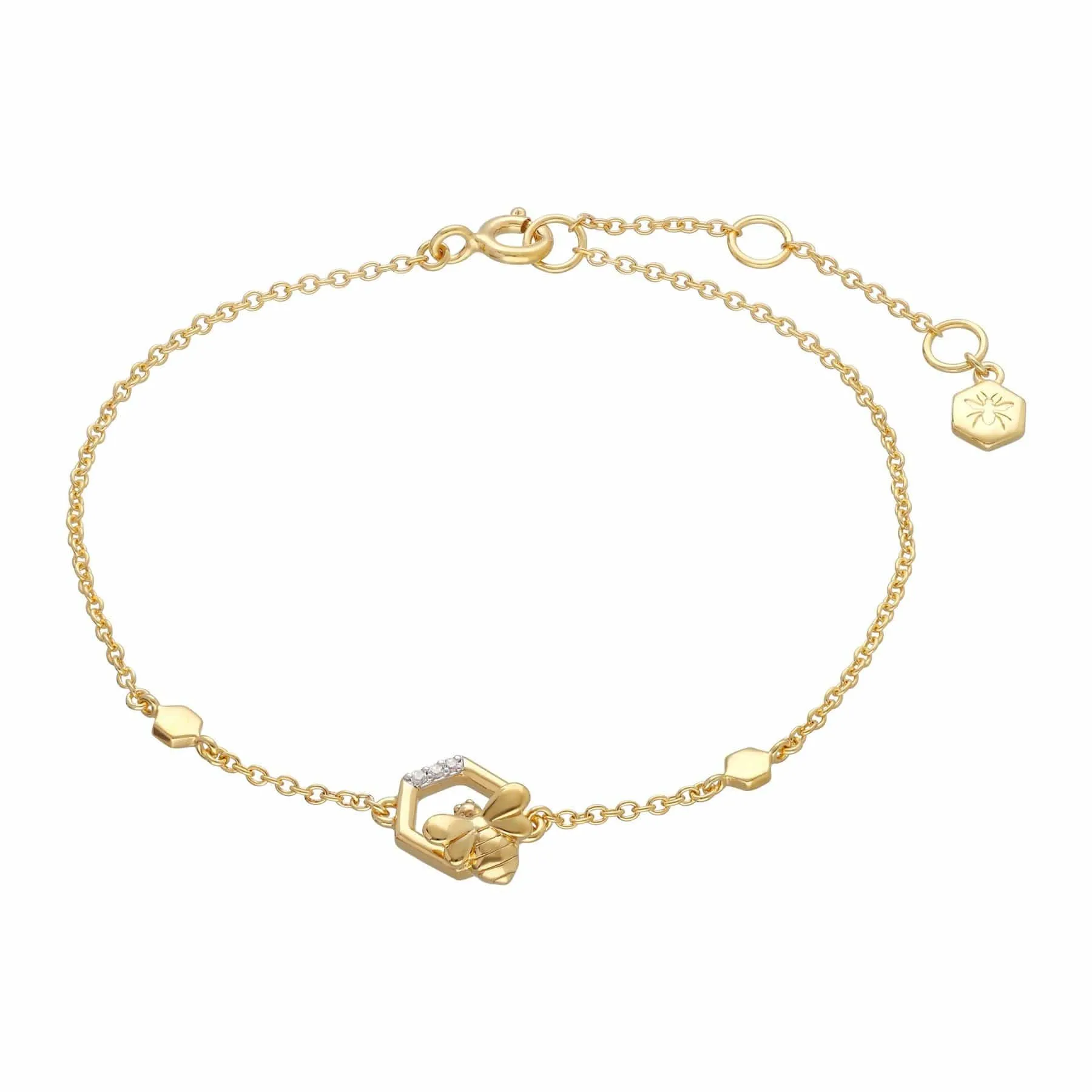 Honeycomb Inspired Bee Bracelet in 9ct Yellow Gold sold by Gemondo Jewellery