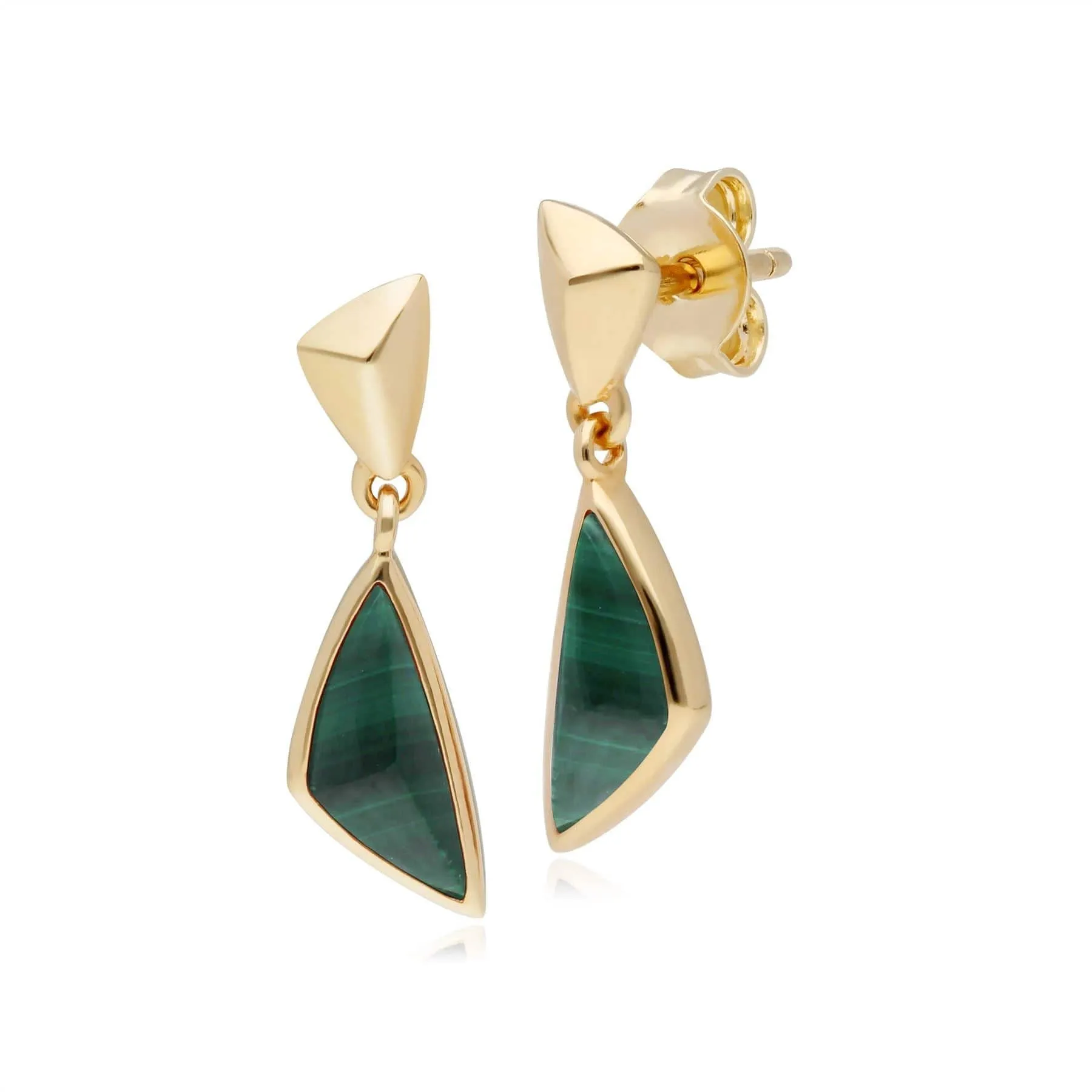 Micro Statement Malachite Drop Earrings in Gold Plated Silver sold by Gemondo Jewellery