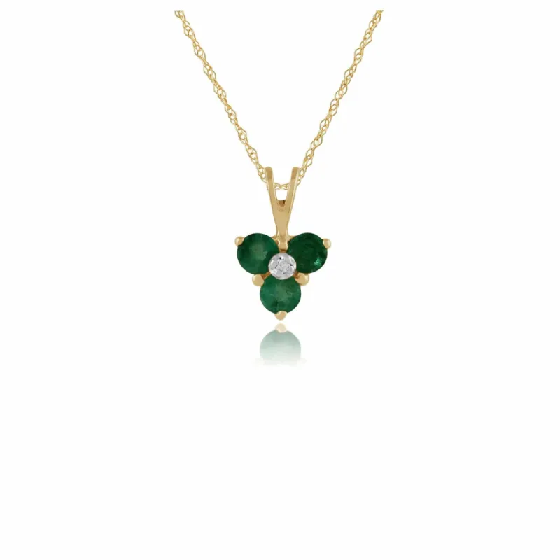 Classic Round Emerald & Diamond Cluster Pendant in 9ct Yellow Gold sold by Gemondo Jewellery