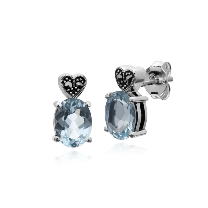 Gemondo Sterling Silver Blue Topaz & Marcasite Oval Stud Earrings sold by Gemondo Jewellery