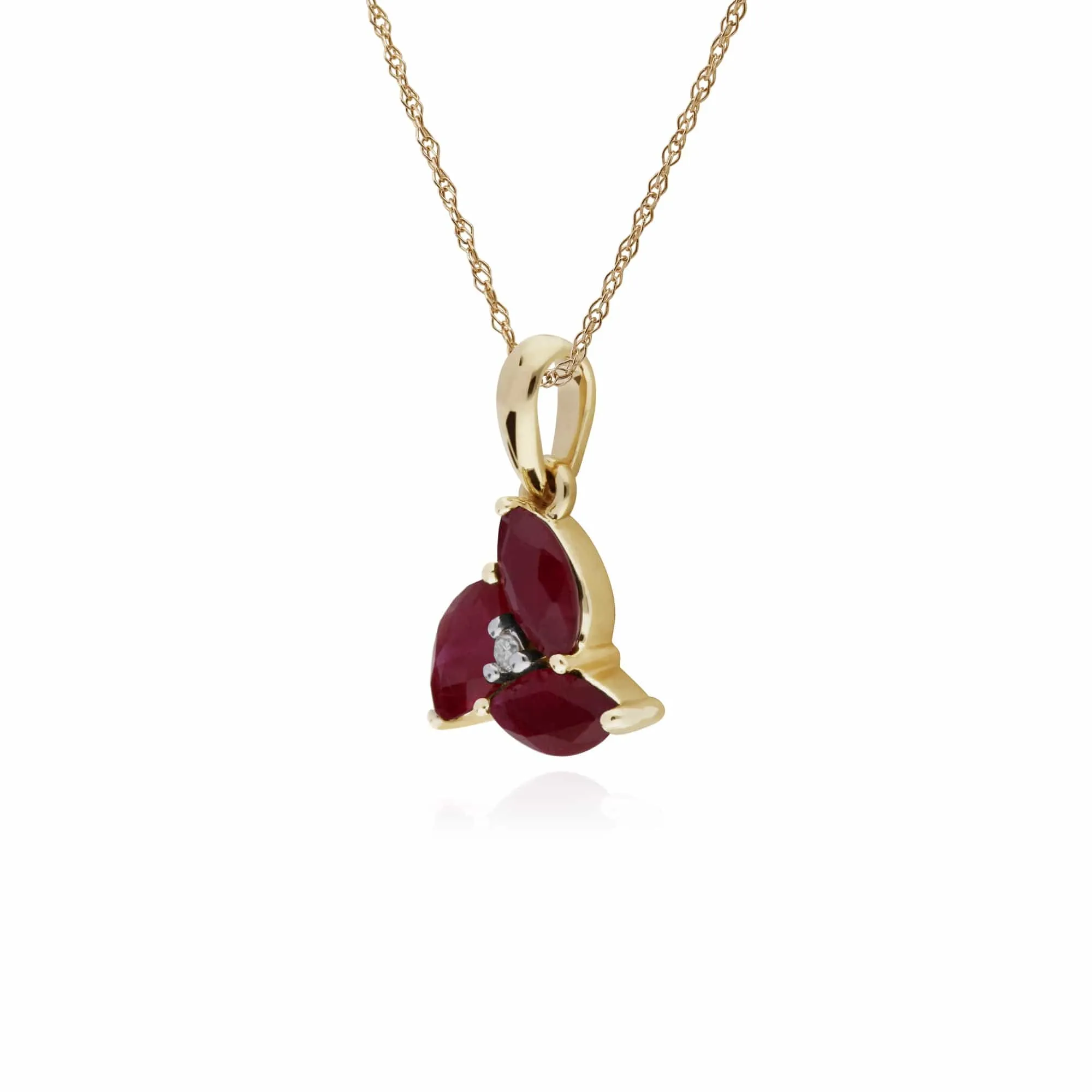 Floral Marquise Ruby & Diamond Cluster Pendant in 9ct Yellow Gold sold by Gemondo Jewellery product image thumbnail 2