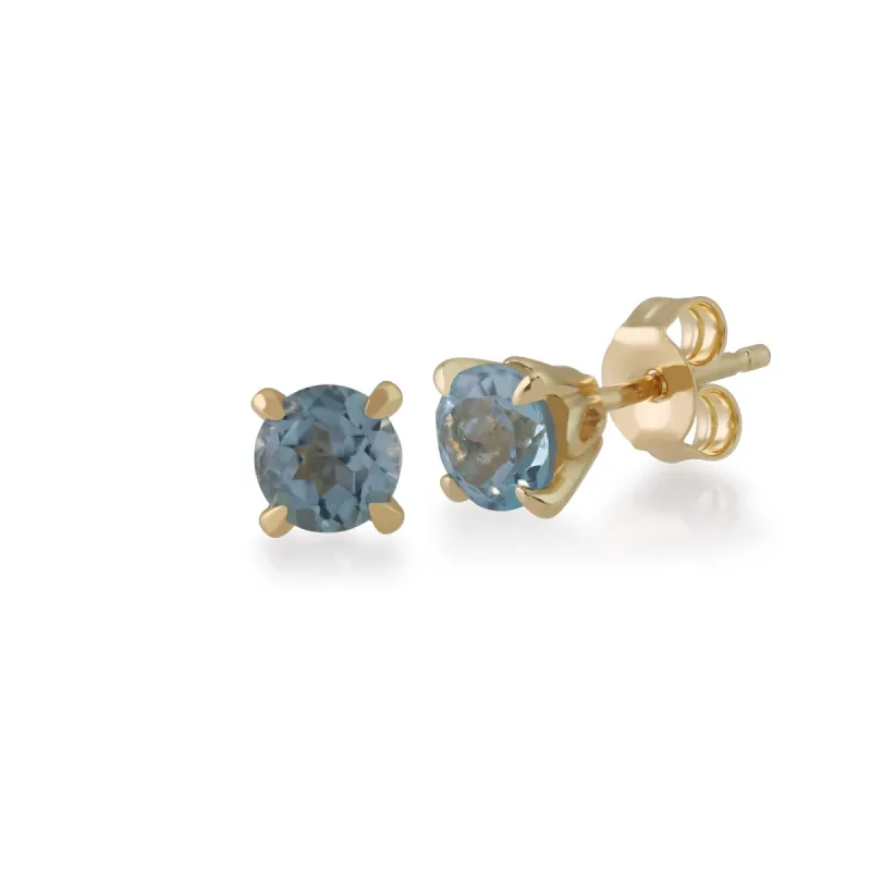Gemondo Blue Topaz Round Stud Earrings In 9ct Yellow Gold 4.50mm Claw Set sold by Gemondo Jewellery