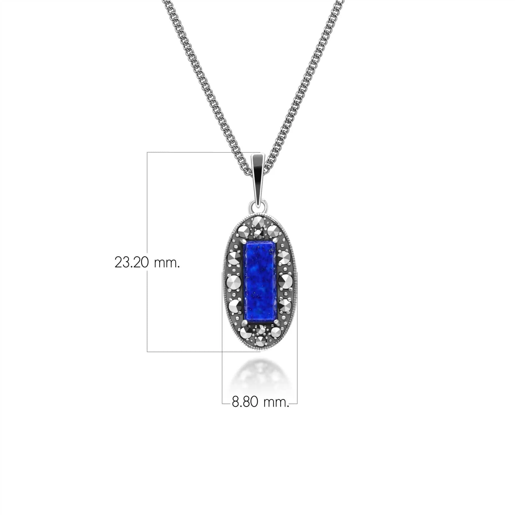 Art Deco Style Oval Lapis Lazuli, Marcasite and Black Enamel Pendant Necklace in Sterling Silver sold by Gemondo Jewellery product image thumbnail 3