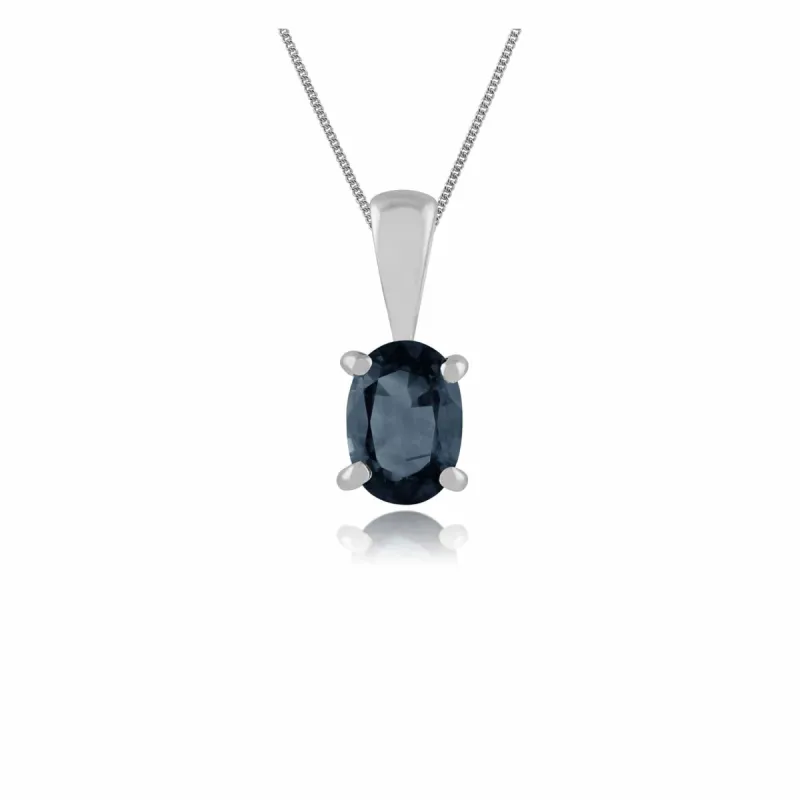 Classic Oval Light Blue Sapphire Pendant in 9ct White Gold sold by Gemondo Jewellery