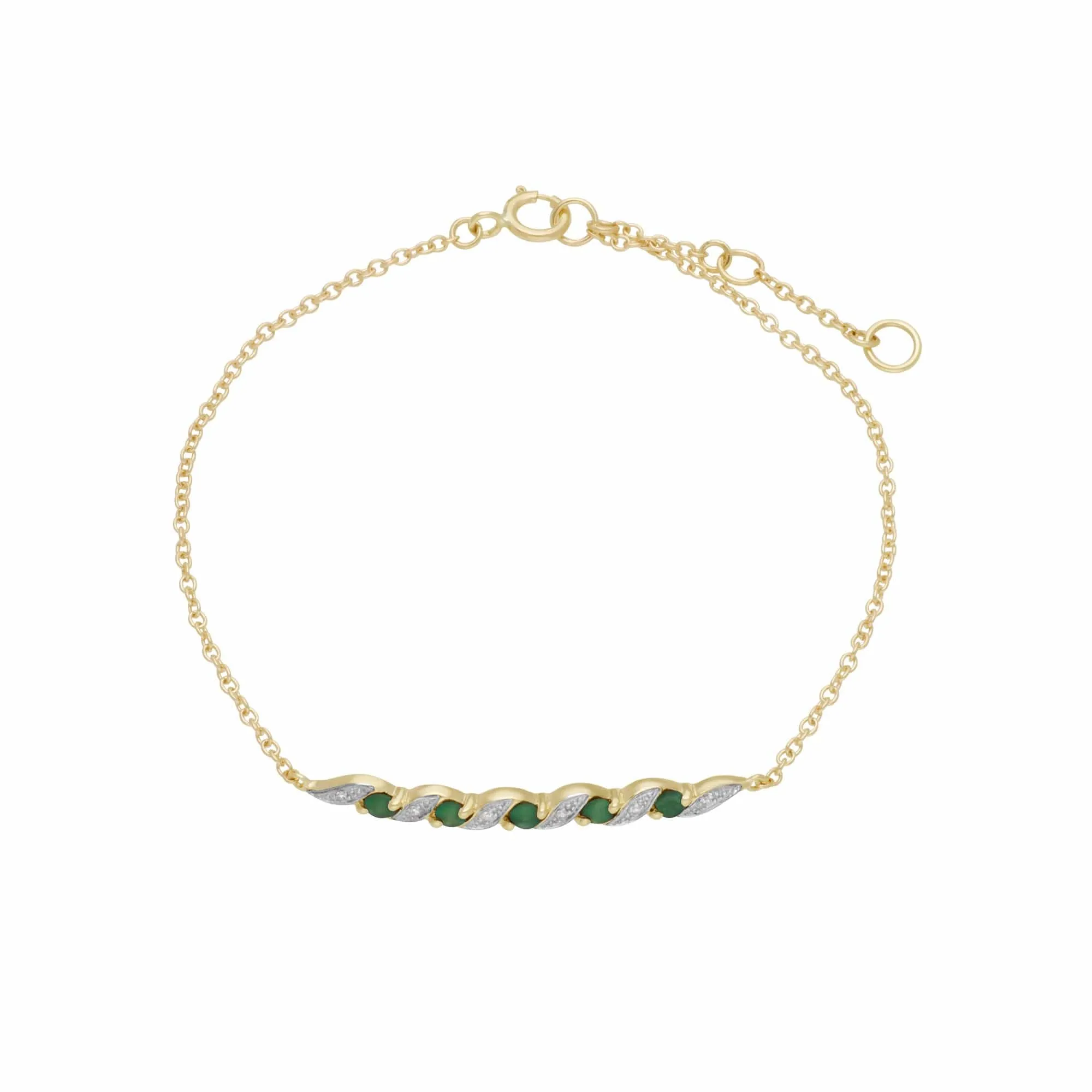 Classic Emerald & Diamond Spiral Bracelet in 9ct Yellow Gold sold by Gemondo Jewellery