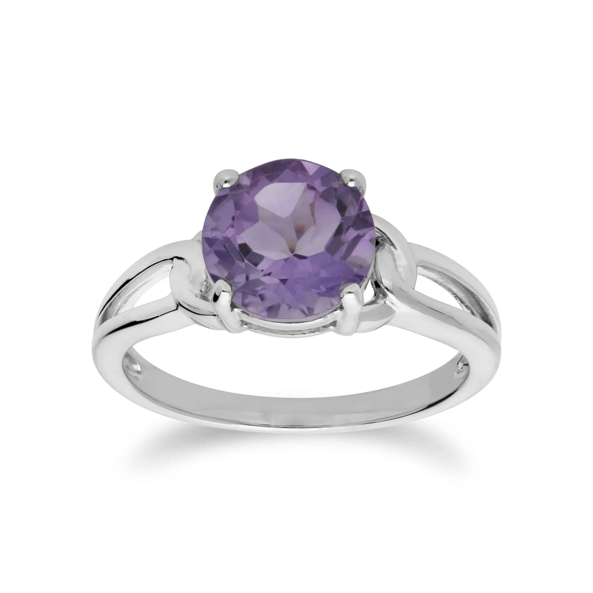 Classic Round Amethyst Split Shank Ring in 925 Sterling Silver sold by Gemondo Jewellery