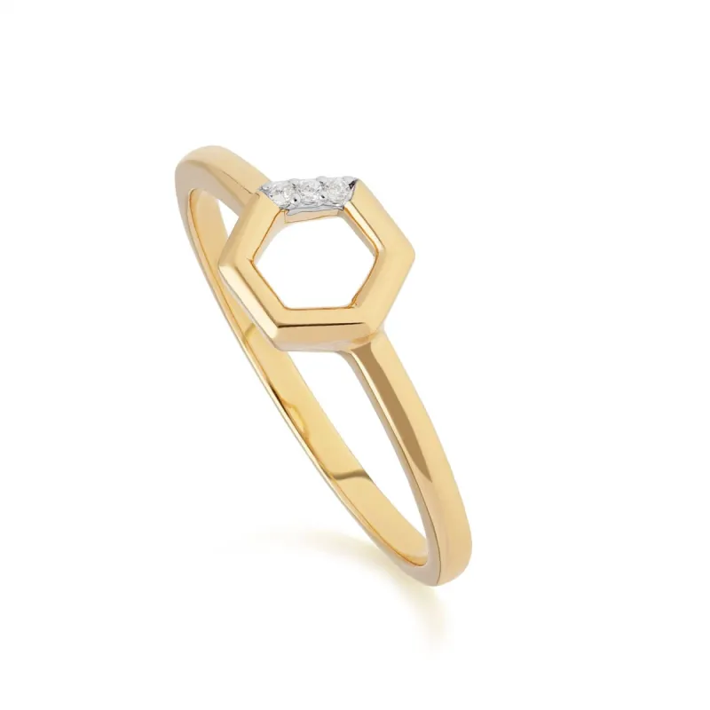 Diamond Hexagon Open Ring in 9ct Yellow Gold sold by Gemondo Jewellery