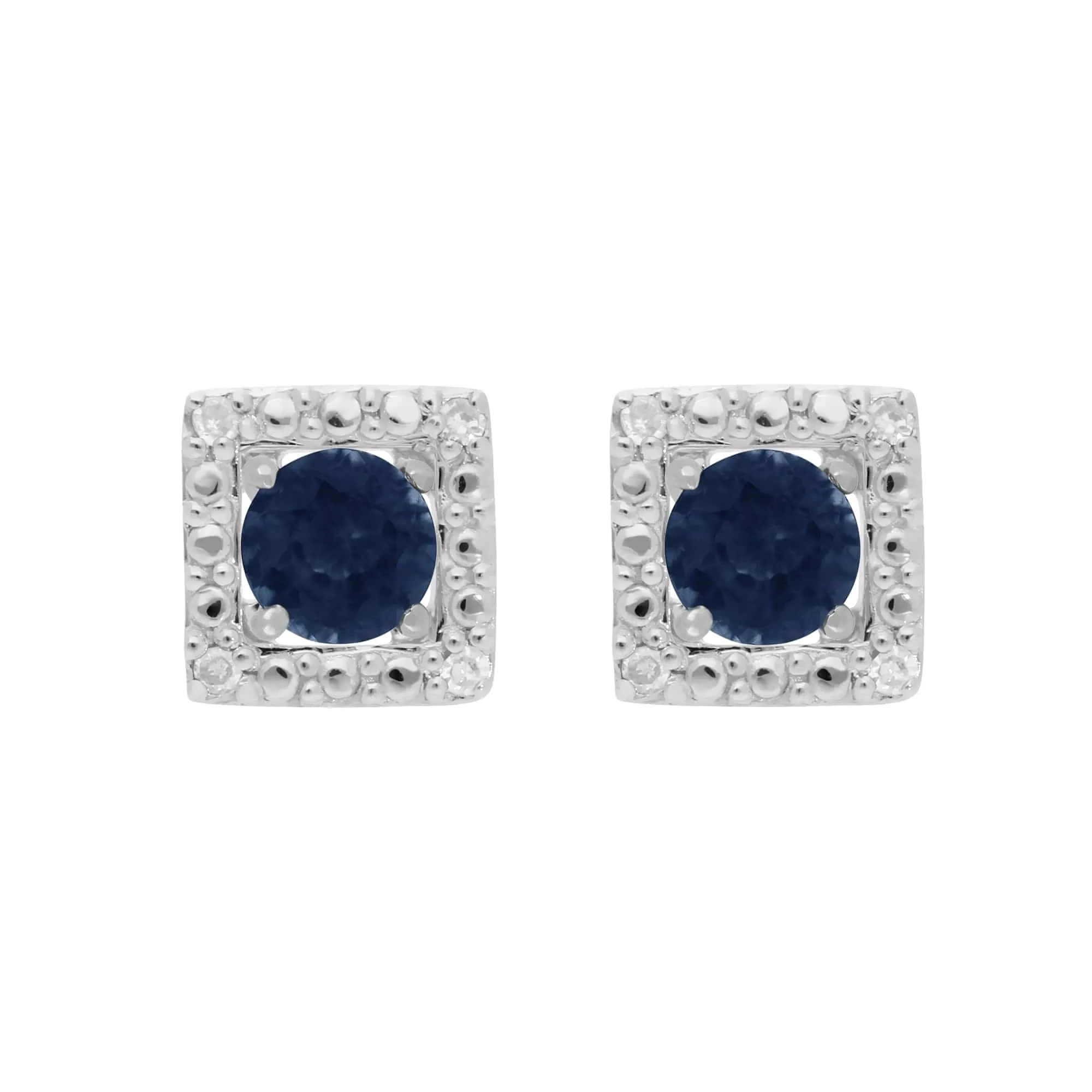 Classic Round Blue Sapphire Studs with Detachable Diamond Square Ear Jacket in 9ct White Gold sold by Gemondo Jewellery