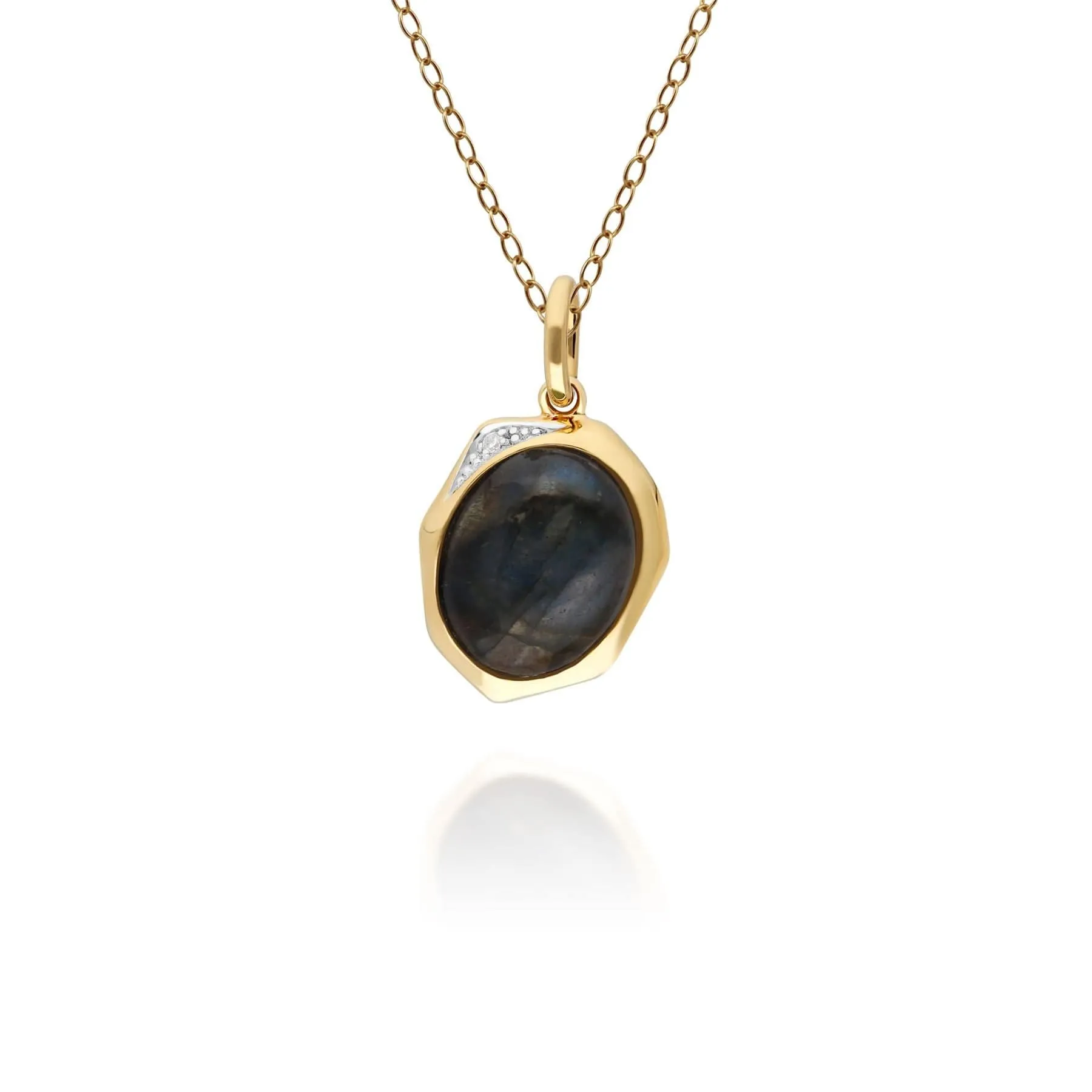 Irregular B Gem Labradorite & Diamond Pendant in Gold Plated Silver sold by Gemondo Jewellery