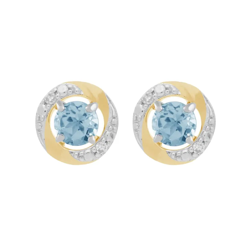 9ct White Gold Blue Topaz Stud Earrings with Detachable Diamond Halo Ear Jacket in 9ct Yellow Gold sold by Gemondo Jewellery