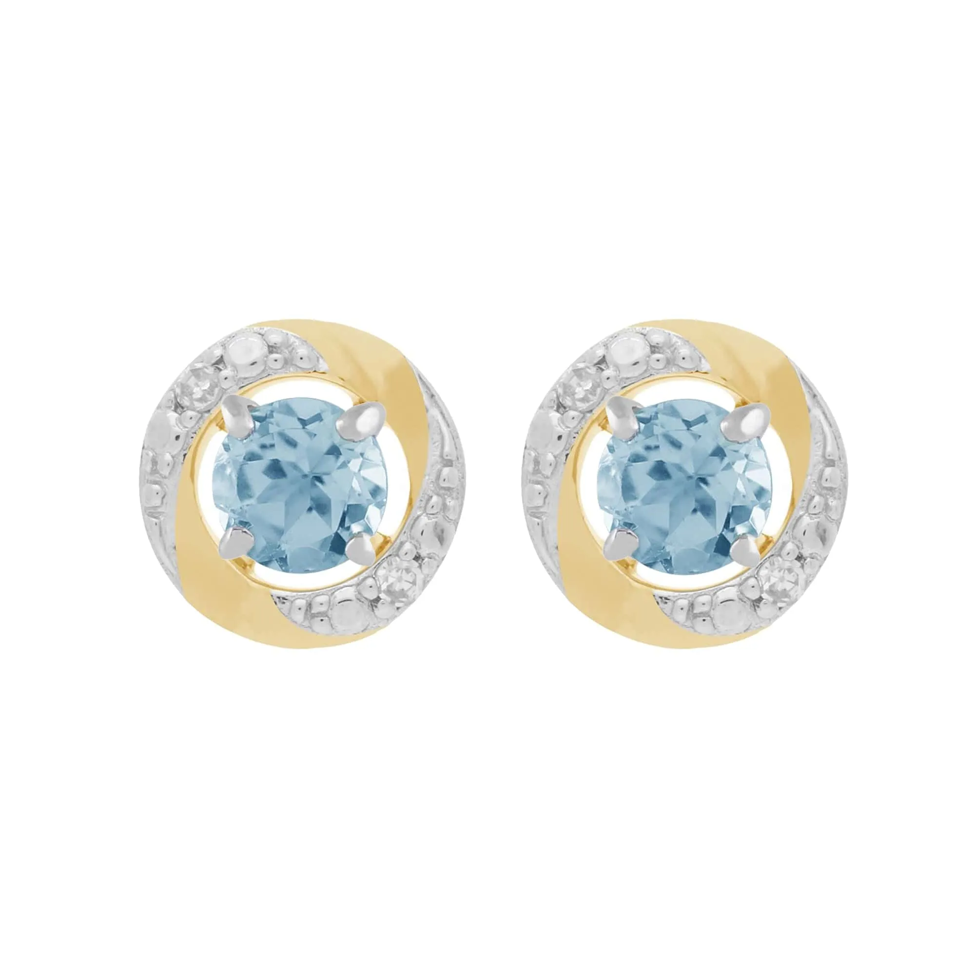9ct White Gold Blue Topaz Stud Earrings with Detachable Diamond Halo Ear Jacket in 9ct Yellow Gold sold by Gemondo Jewellery