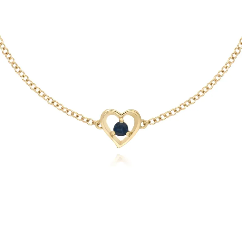 Classic Single Stone Round Sapphire Love Heart Bracelet in 9ct Yellow Gold sold by Gemondo Jewellery