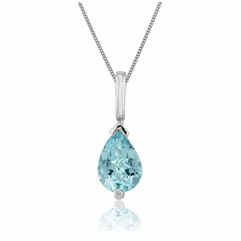 Classic Pear Aquamarine Pendant in 9ct White Gold sold by Gemondo Jewellery