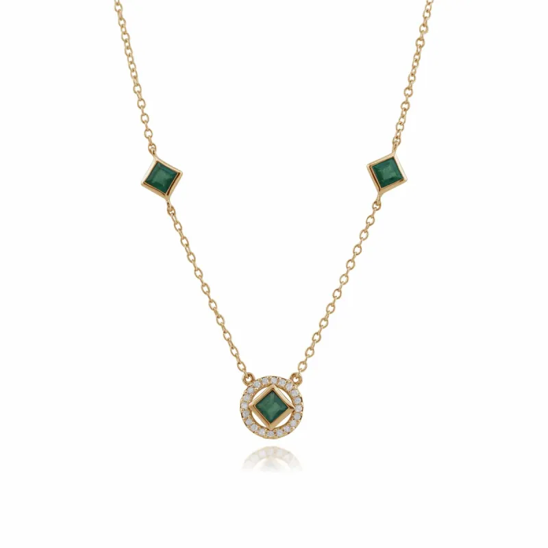 Classic Square Emerald & Diamond Halo Necklace in 9ct Yellow Gold sold by Gemondo Jewellery