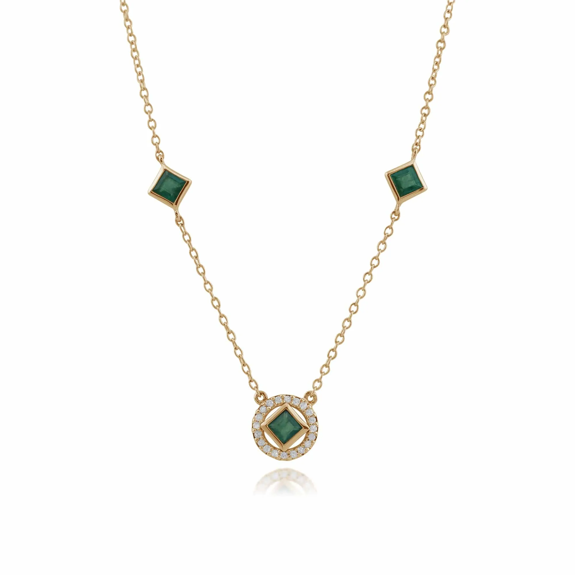 Classic Square Emerald & Diamond Halo Necklace in 9ct Yellow Gold sold by Gemondo Jewellery